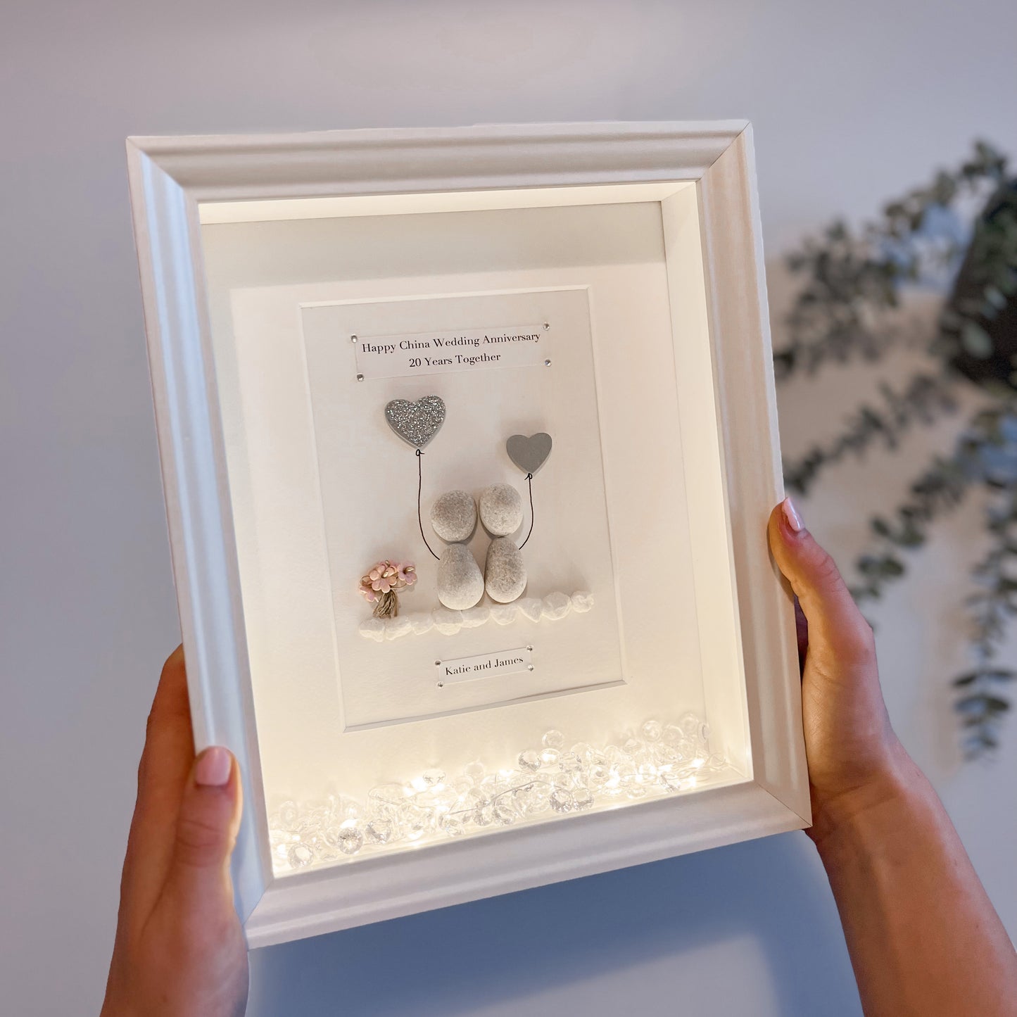 Couples personalised pebble art picture frame
