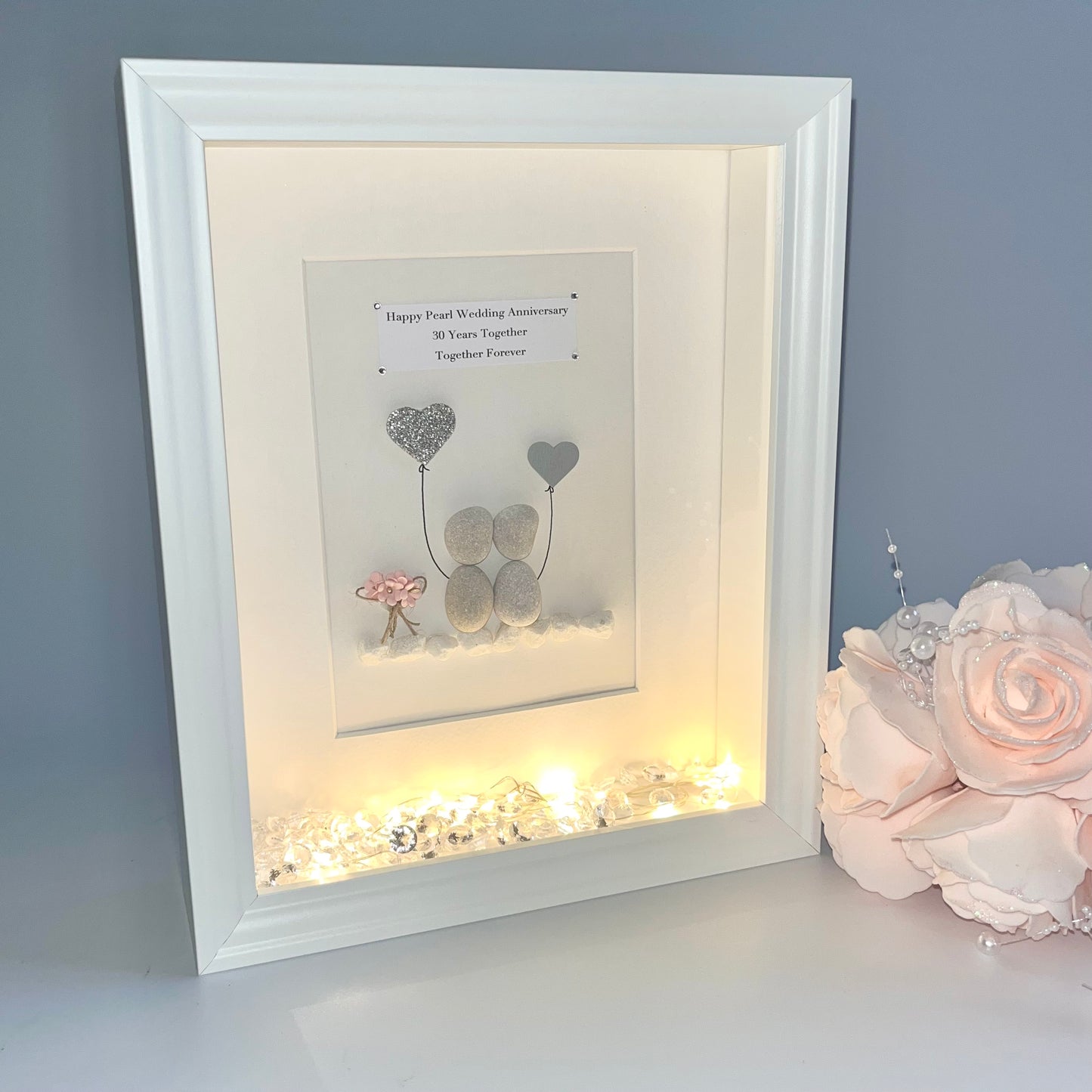 Couples personalised pebble art picture frame