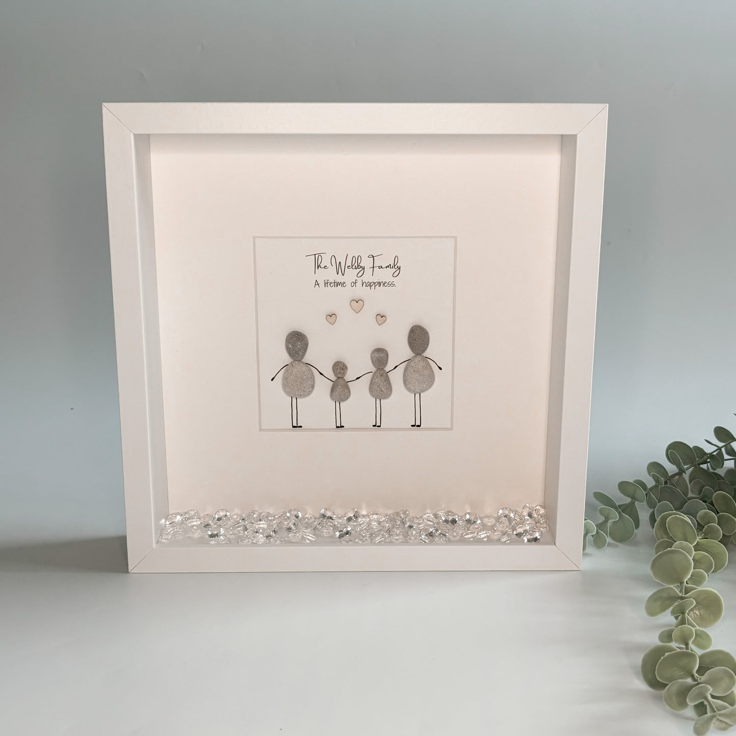Family personalised pebble art picture frame