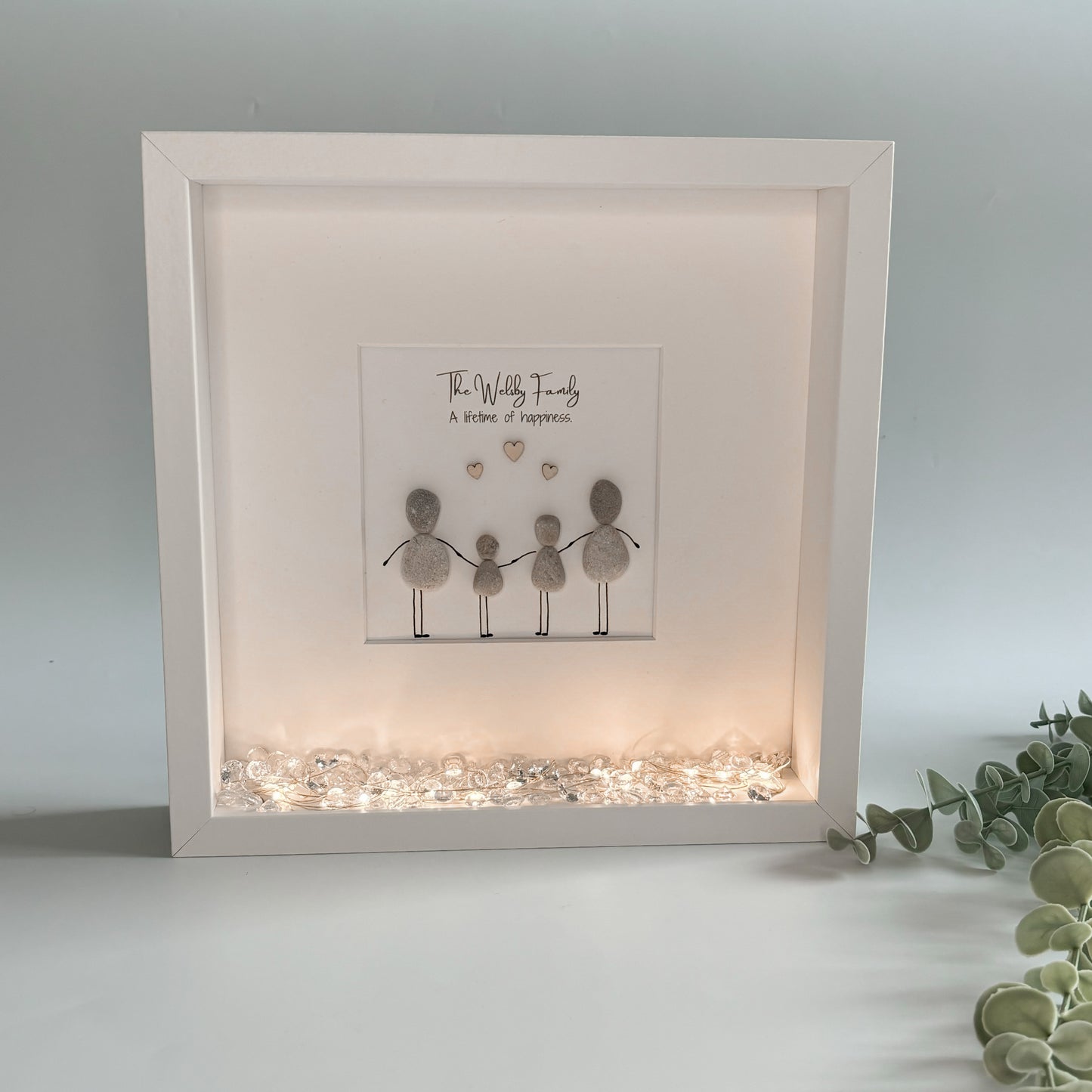 Family personalised pebble art picture frame