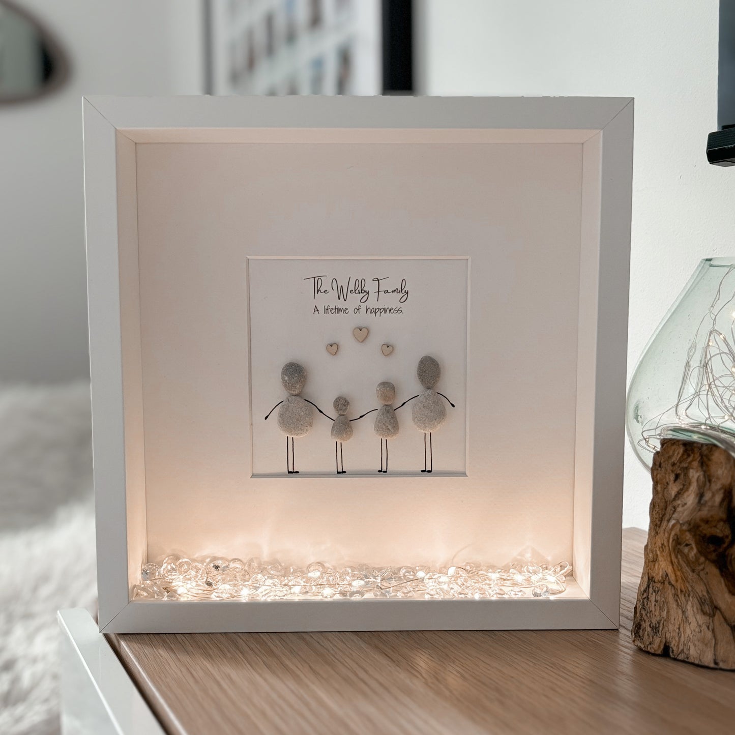 Family personalised pebble art picture frame