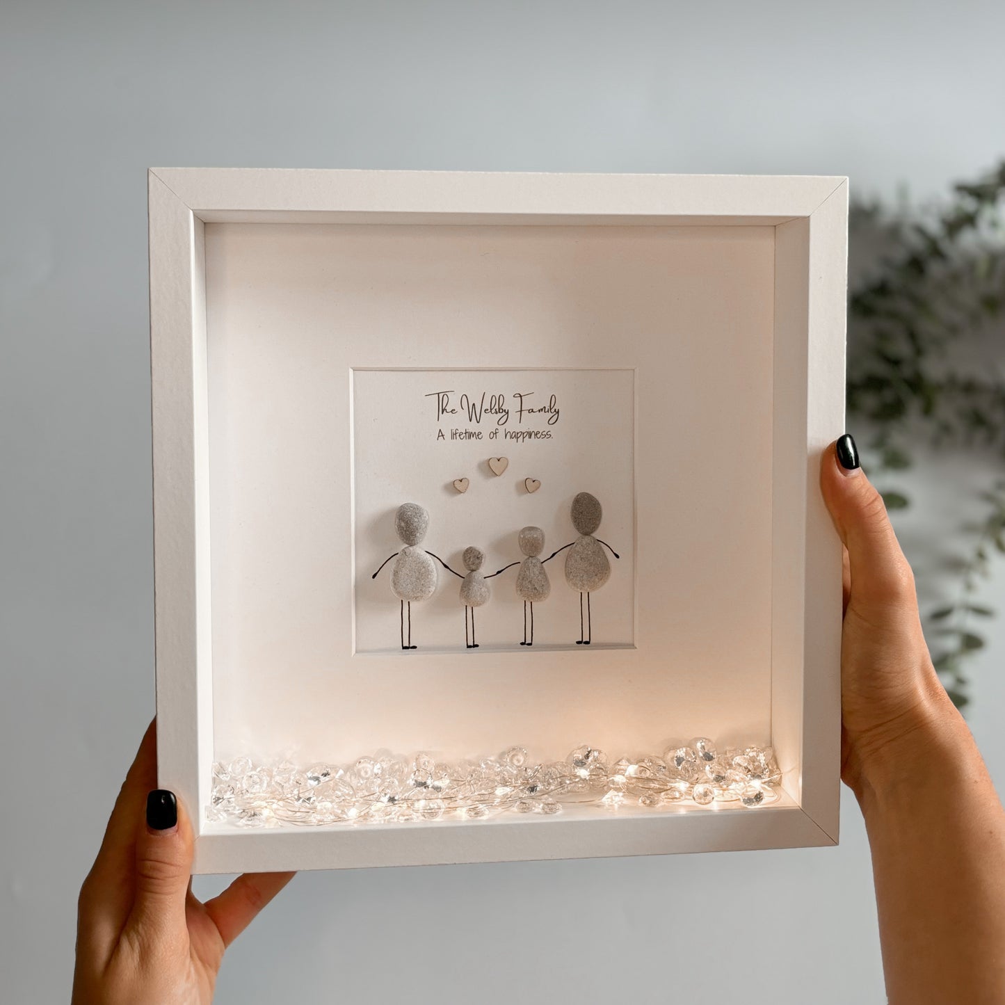 Family personalised pebble art picture frame