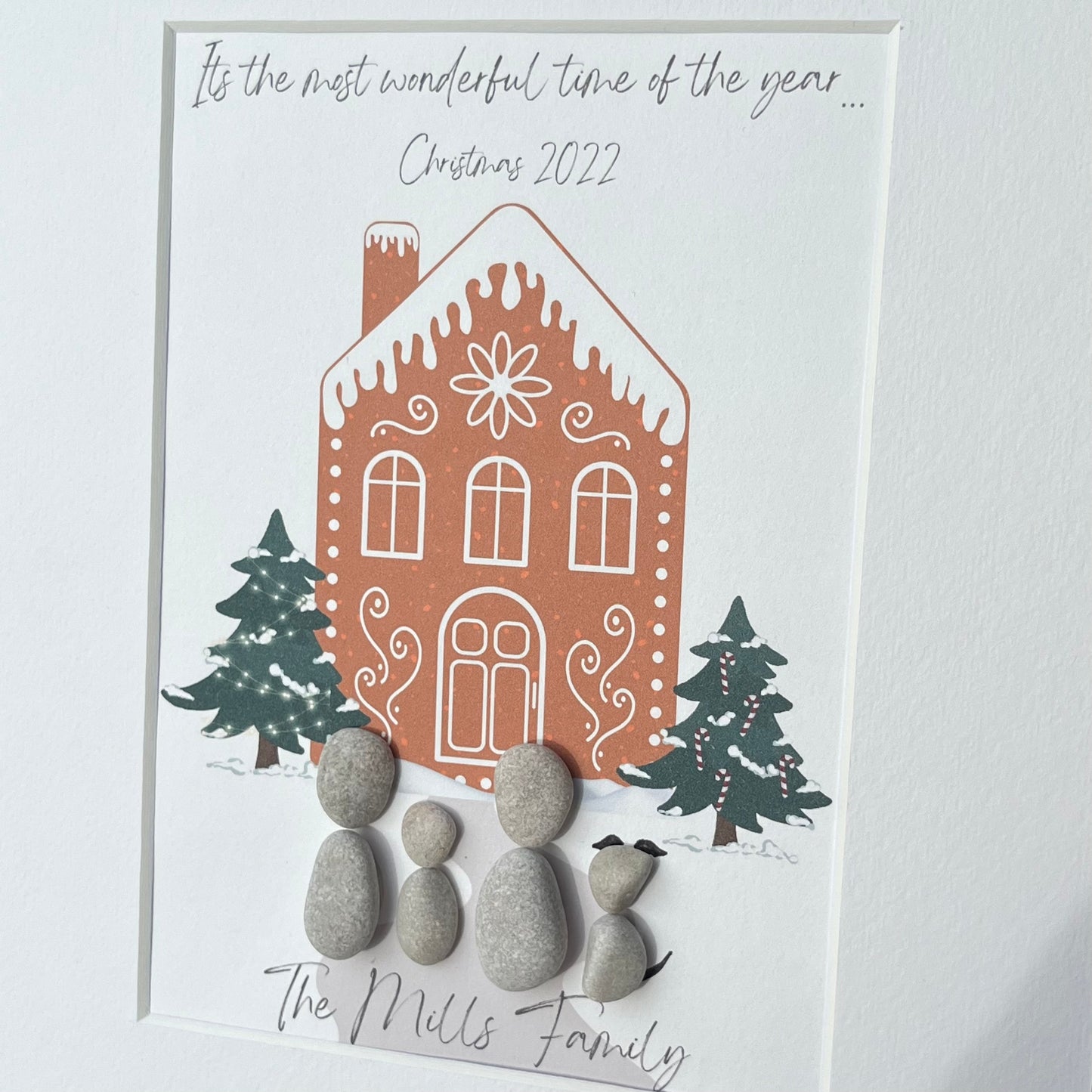 Gingerbread house personalised Christmas pebble art family stone people gift