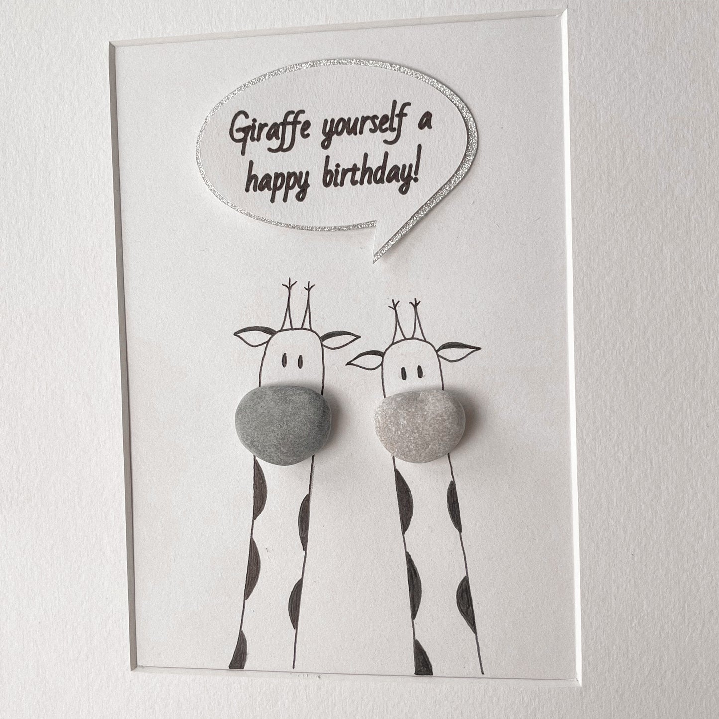 Giraffe themed funny personalised pebble art picture frame gift