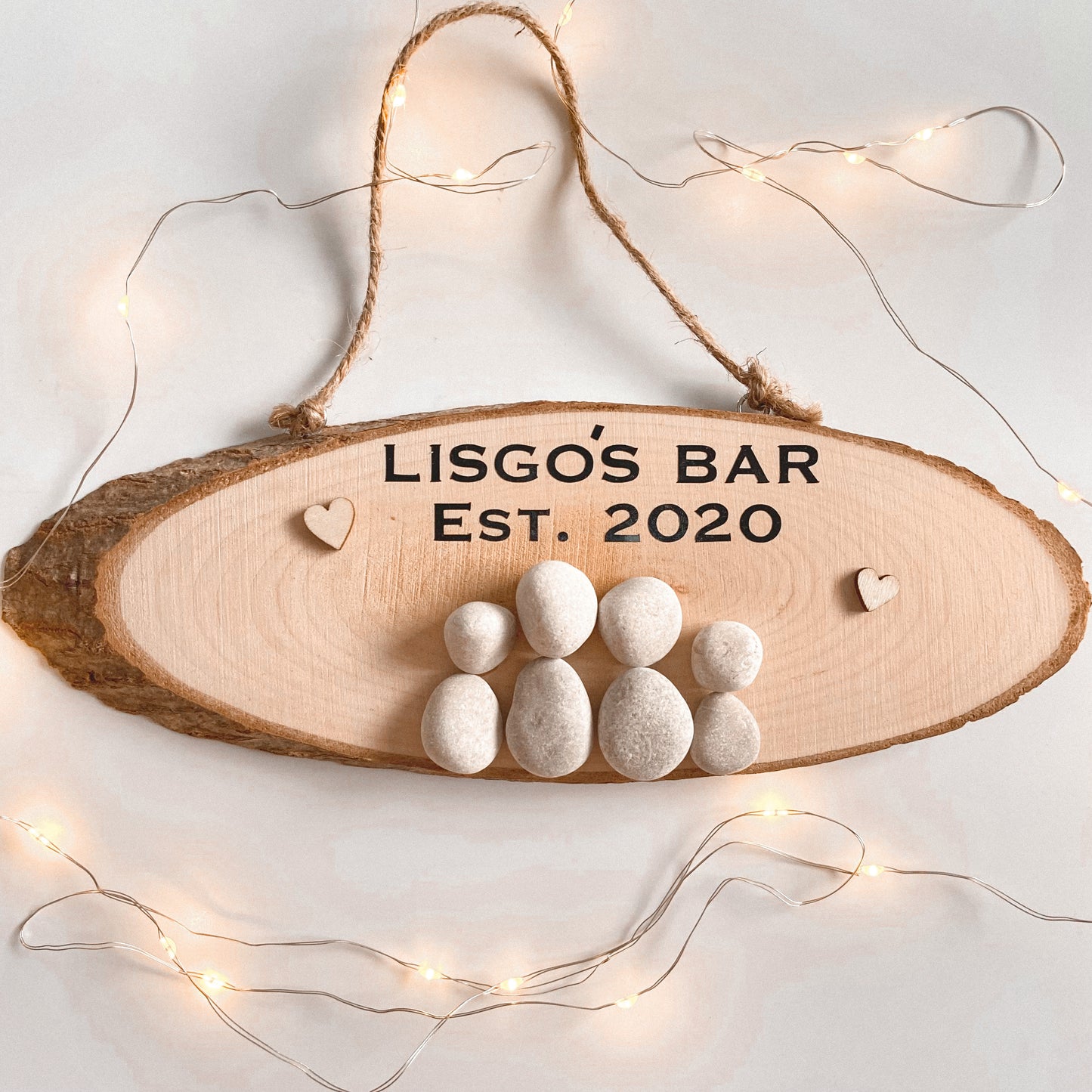 Indoor family name wooden bar sign personalised pebble art hanging pub sign