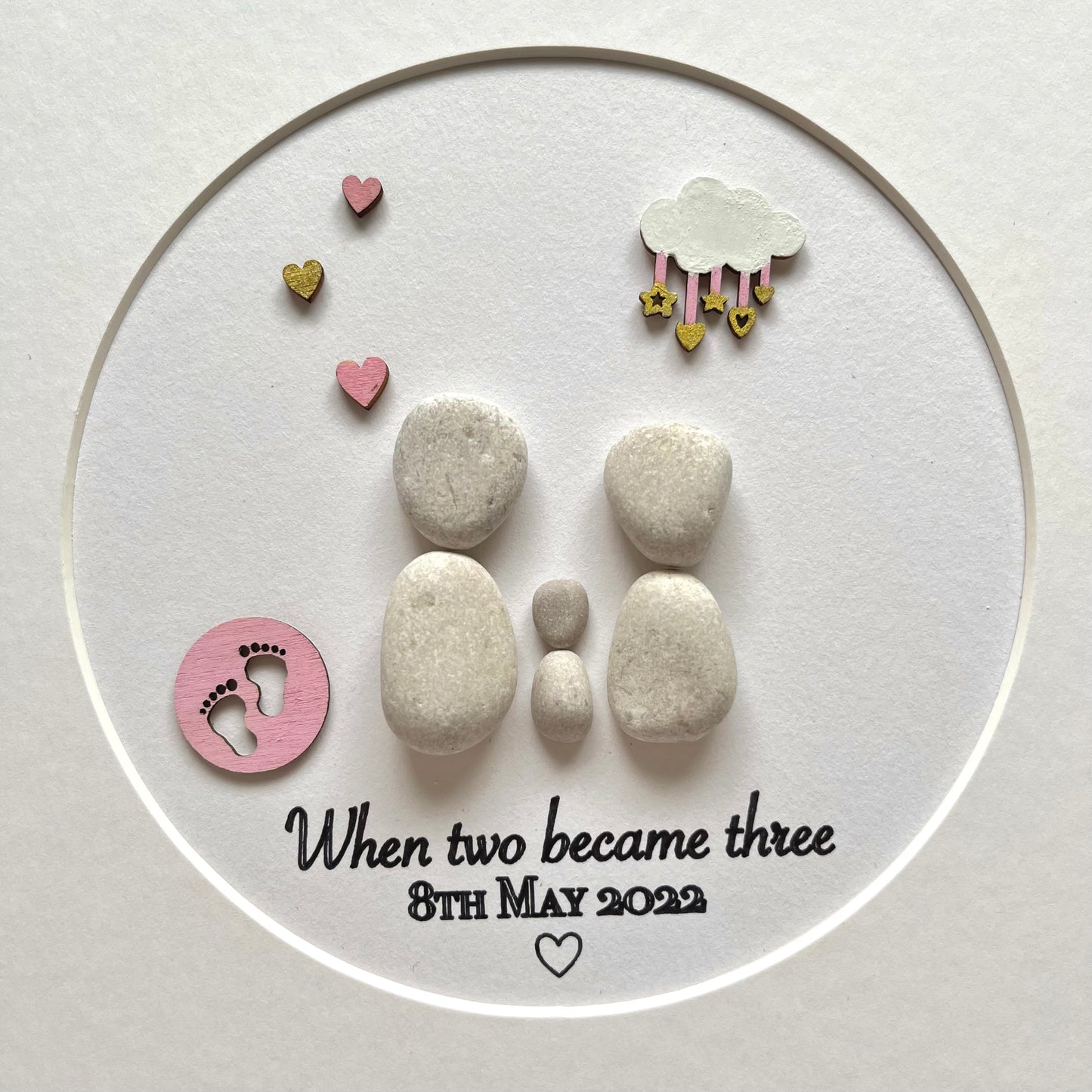 New baby personalised pebble art frame