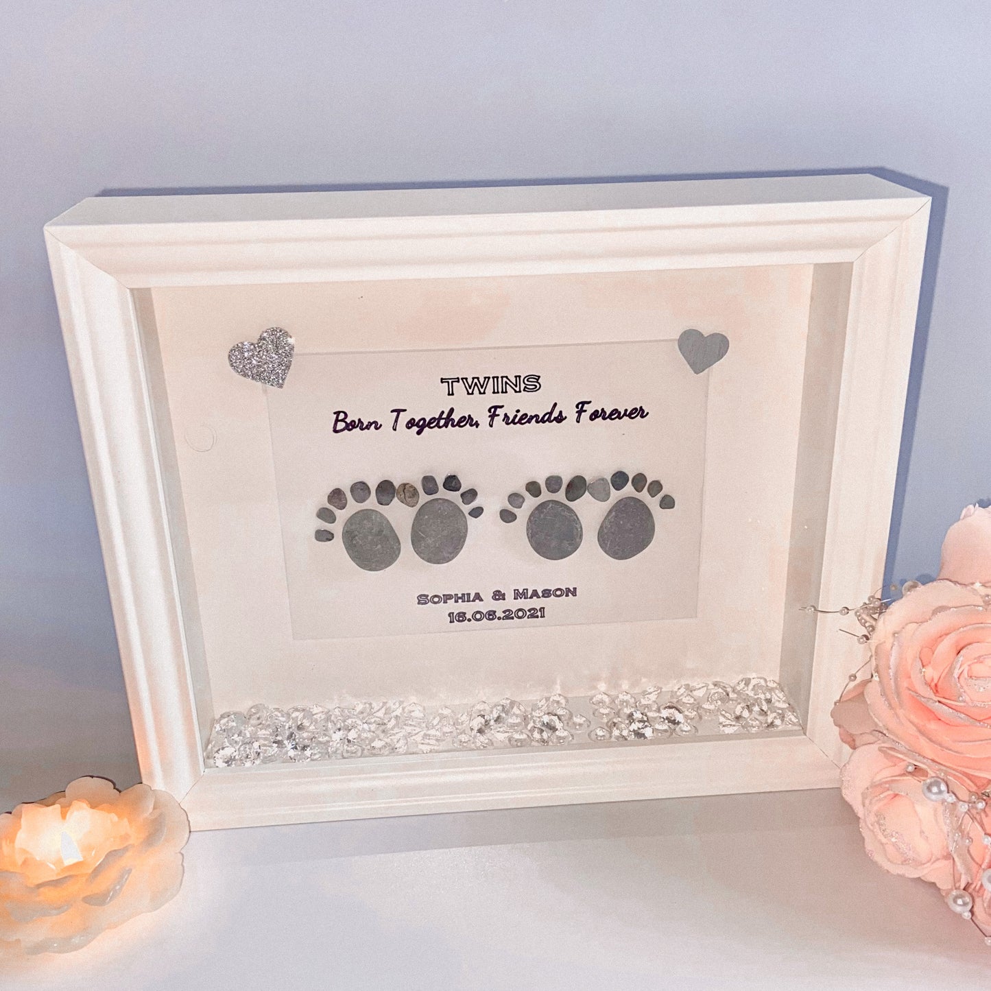 Twins pebble art stone picture frame