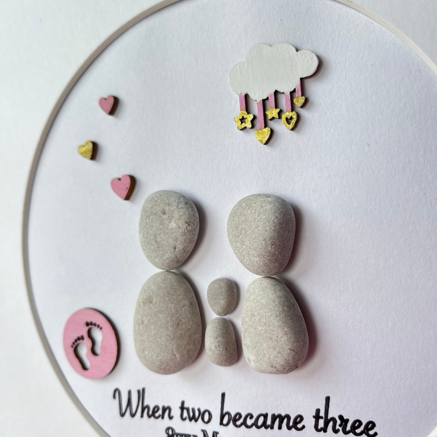 New baby personalised pebble art frame