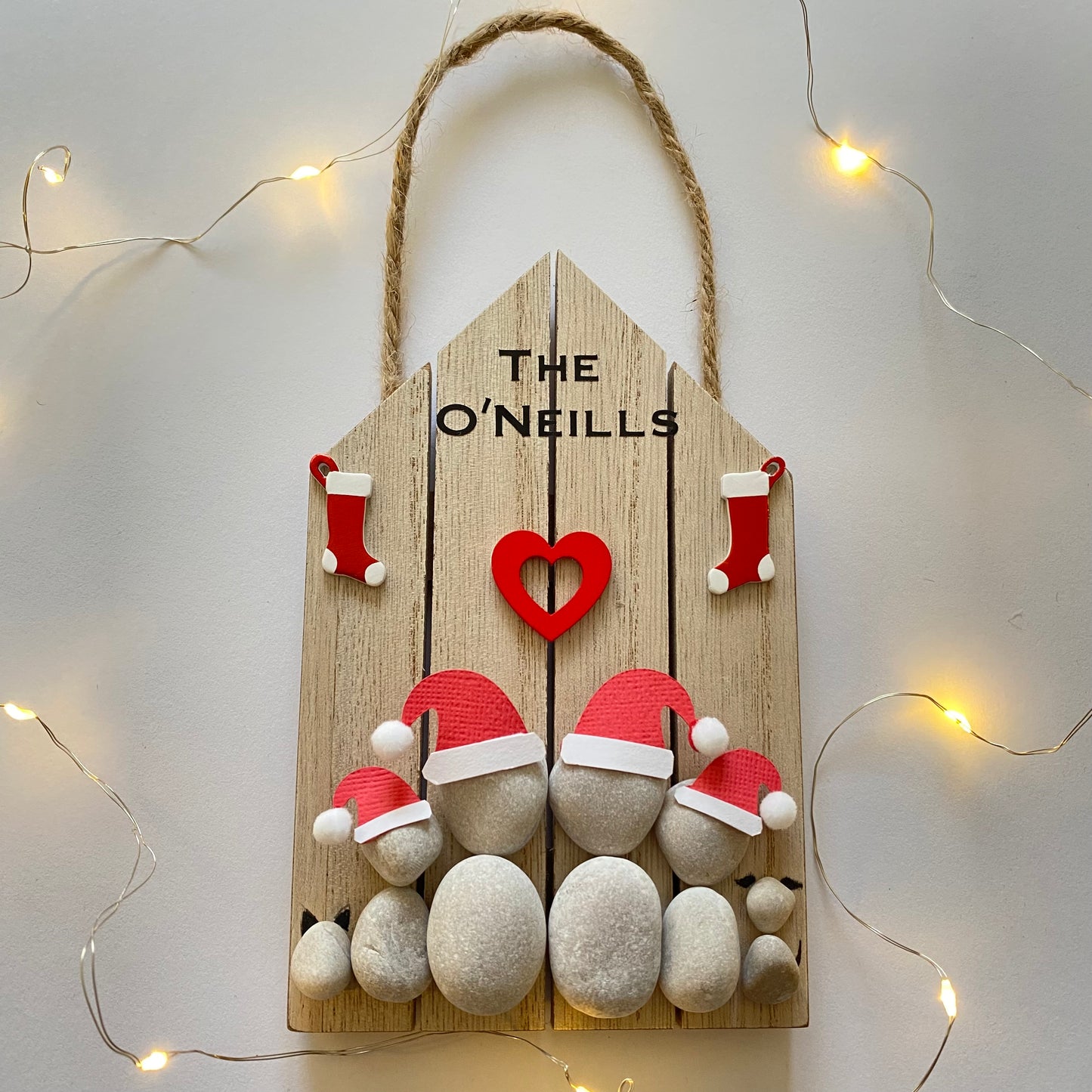 Christmas wooden house family plaque pebble art Christmas decor stone people