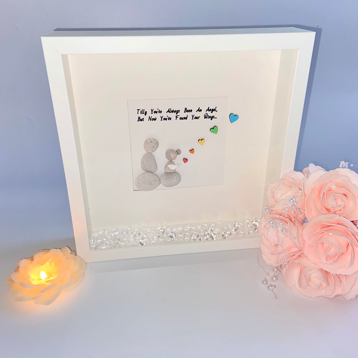 Over the rainbow bridge dog loss pebble art picture frame personalised in memory pet frame