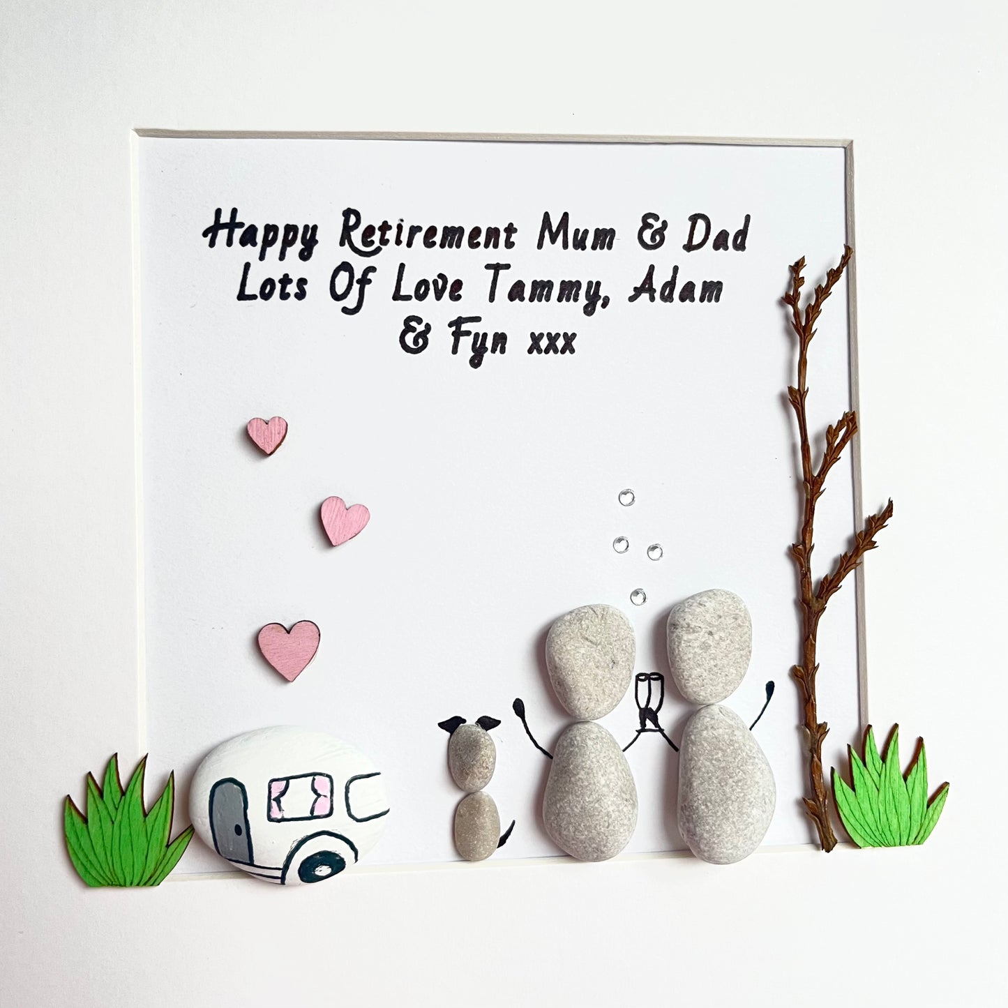 Caravan retirement personalised pebble art picture frame