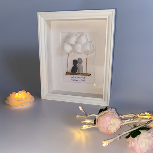 Sentimental personalised pebble art picture frame with stone people in heaven grief / loss frame