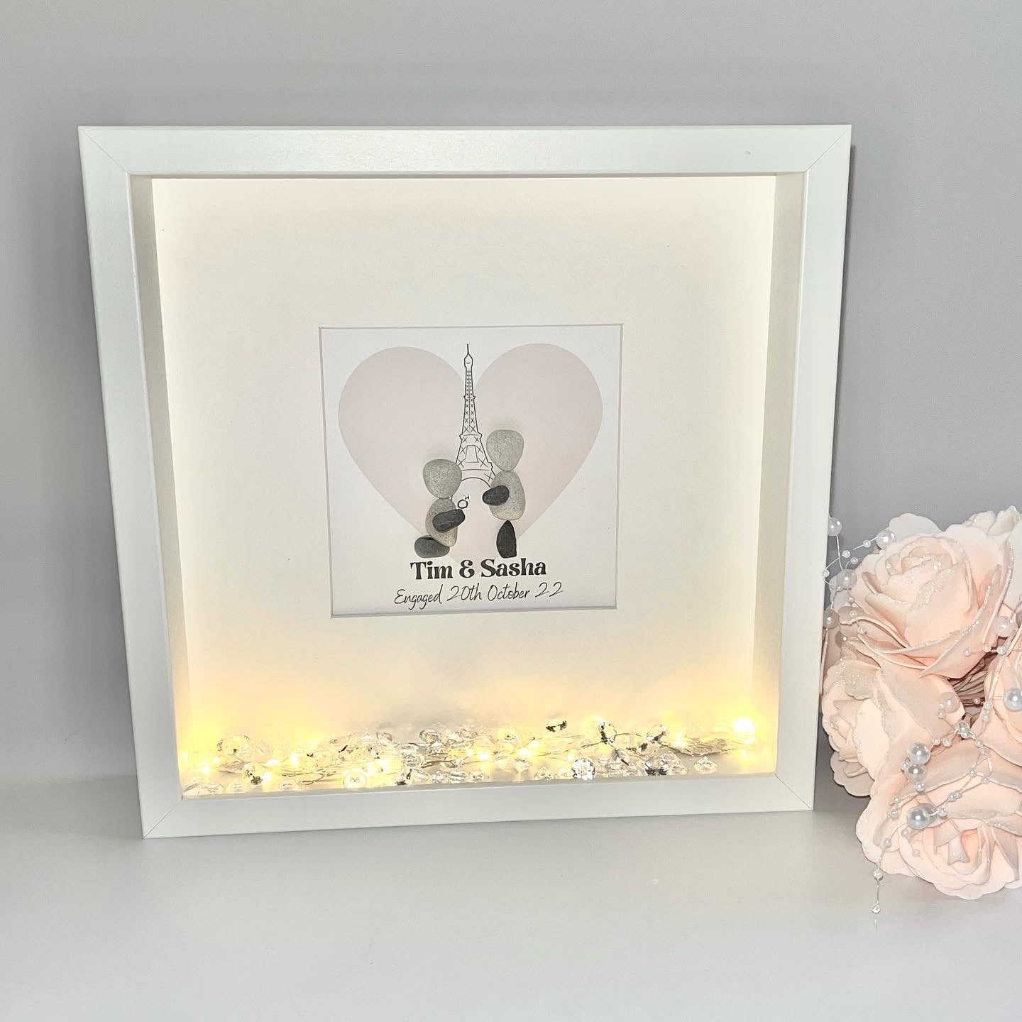 Paris Engagement personalised pebble art picture frame