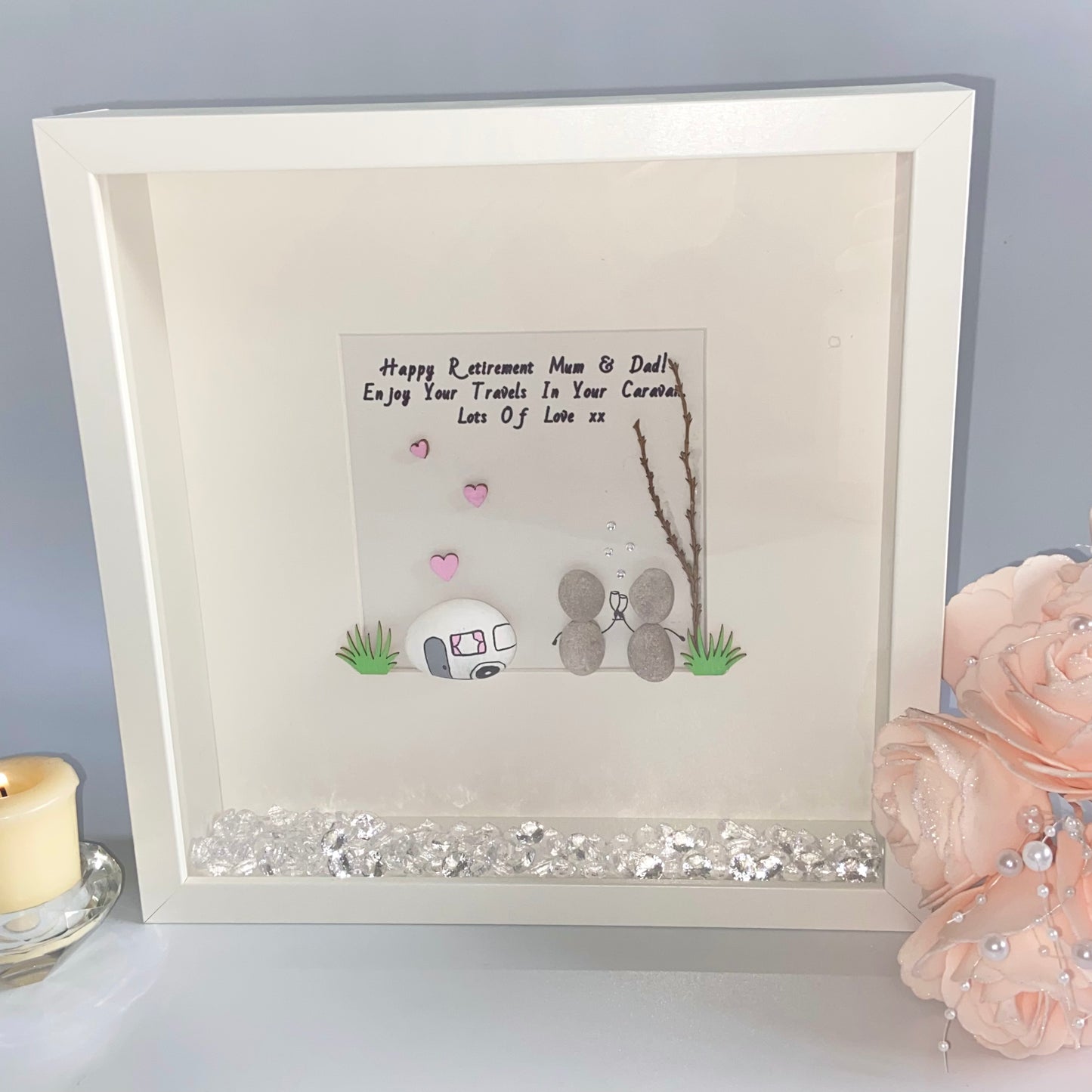 Caravan retirement personalised pebble art picture frame