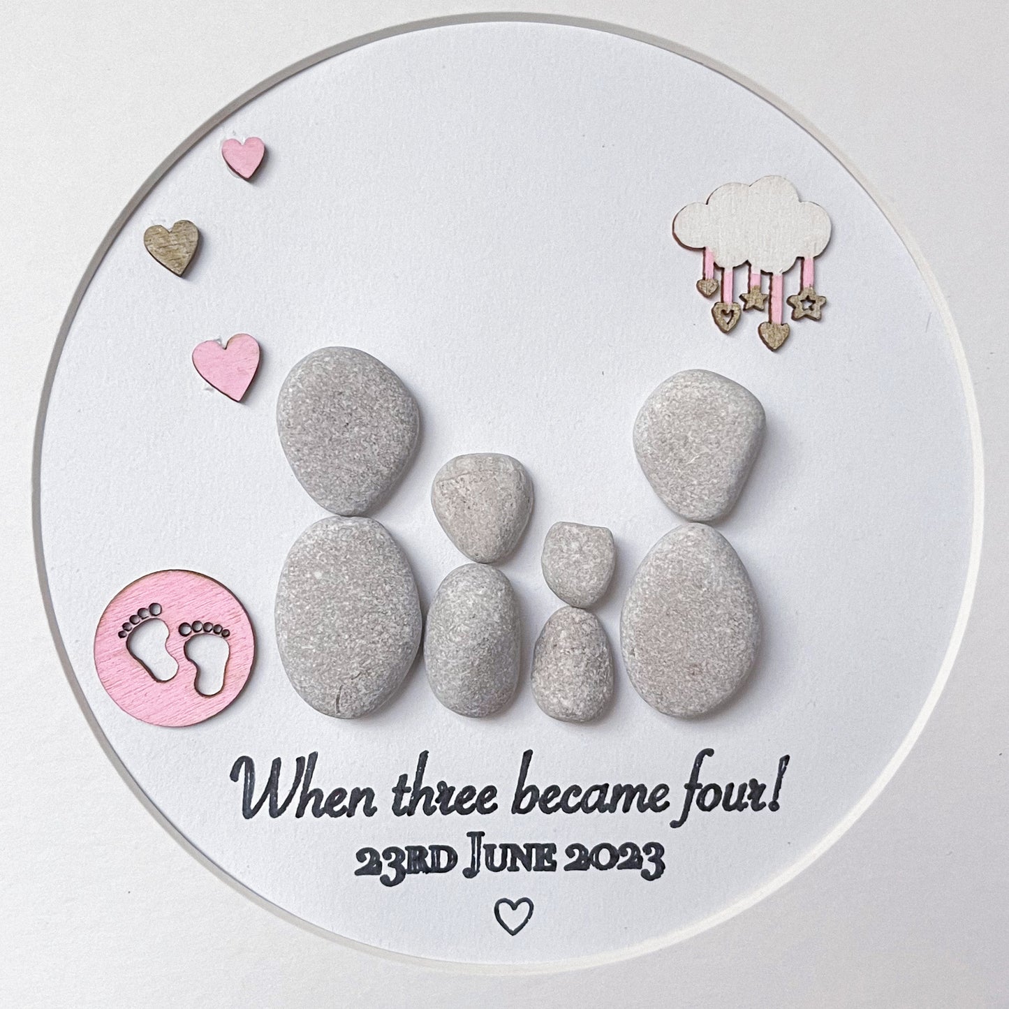 New baby personalised pebble art frame