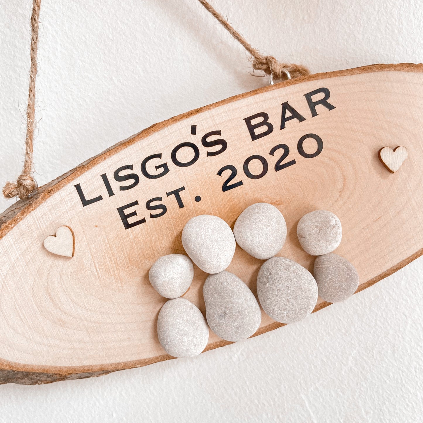 Indoor family name wooden bar sign personalised pebble art hanging pub sign