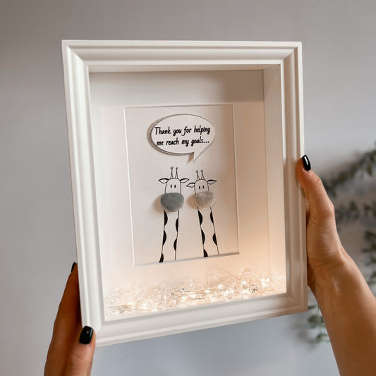 Giraffe themed funny personalised pebble art picture frame gift