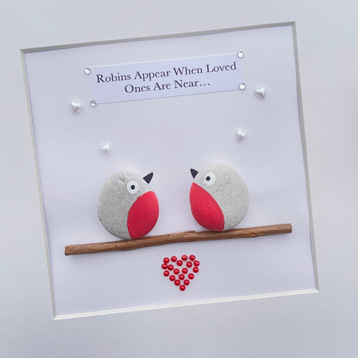 Robins memorial sentimental pebble art picture frame stone robins for a lost loved one