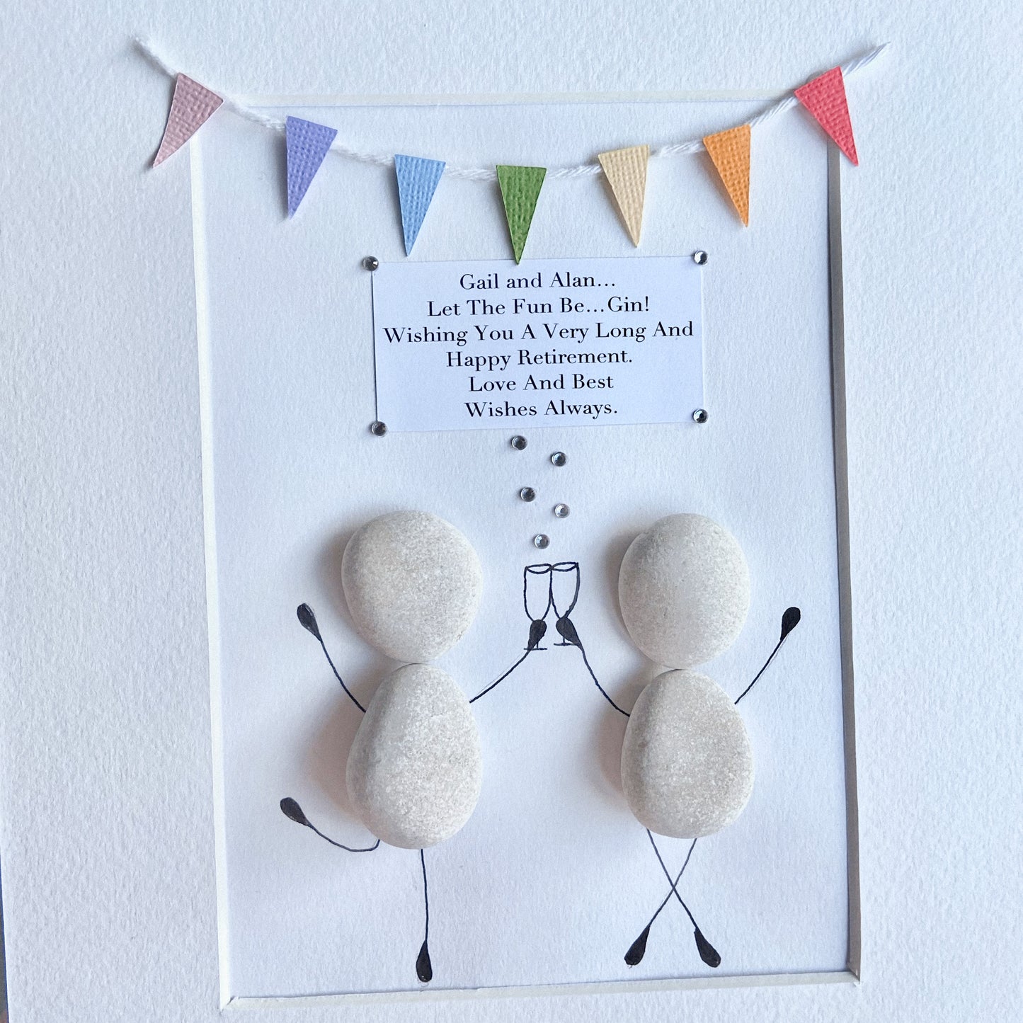 Retirement pebble art personalised picture frame with stone people leaving gift