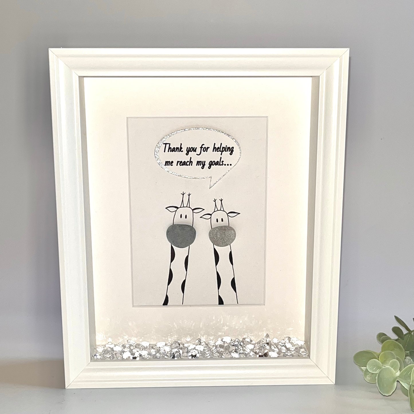 Giraffe themed funny personalised pebble art picture frame gift