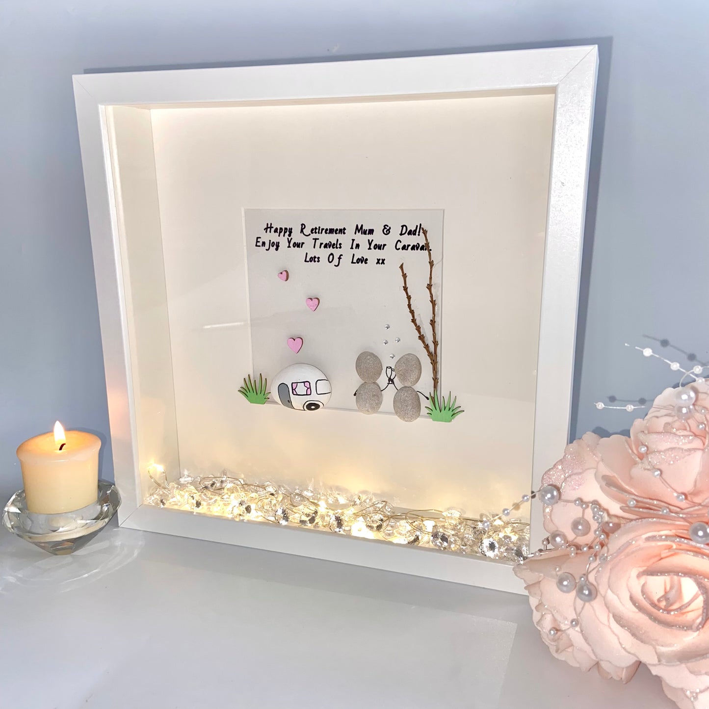 Caravan retirement personalised pebble art picture frame