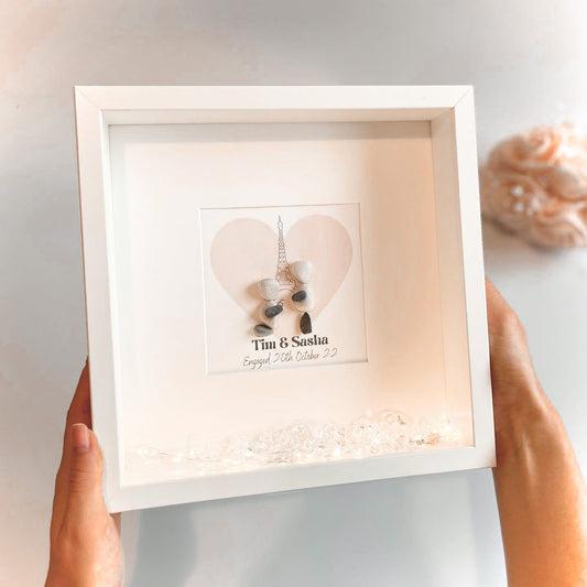 Paris Engagement personalised pebble art picture frame