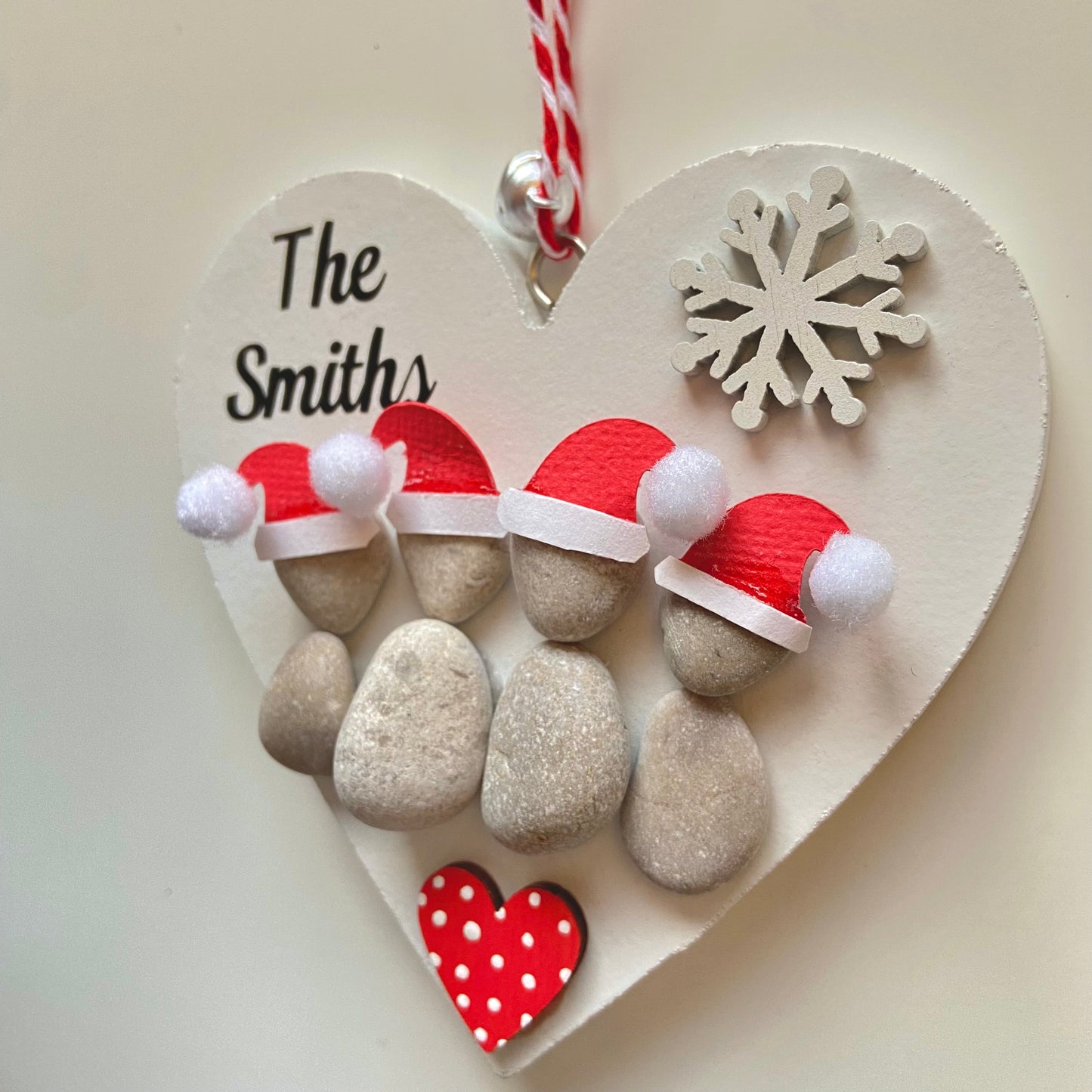 Family heart Christmas tree pebble art decoration personalised stone people