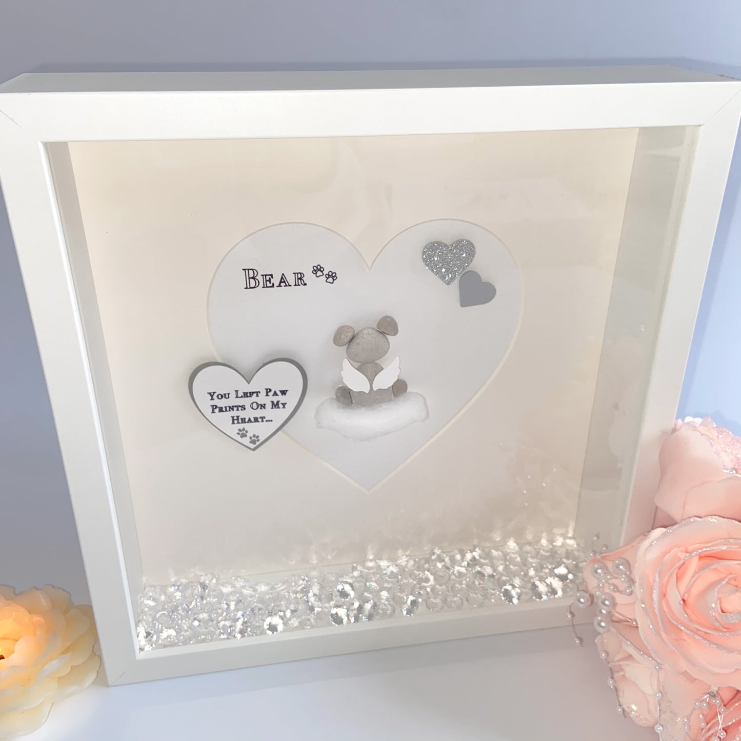 Pet loss angel personalised pebble art picture frame dog cat pet grief keepsake