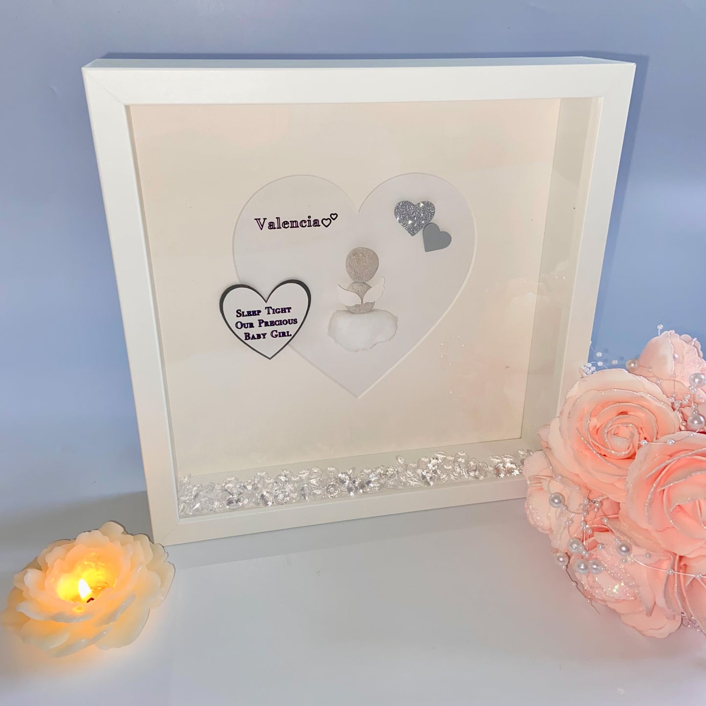 Angel pebble art memorial gift baby loss infant loss memorial picture frame with stone people