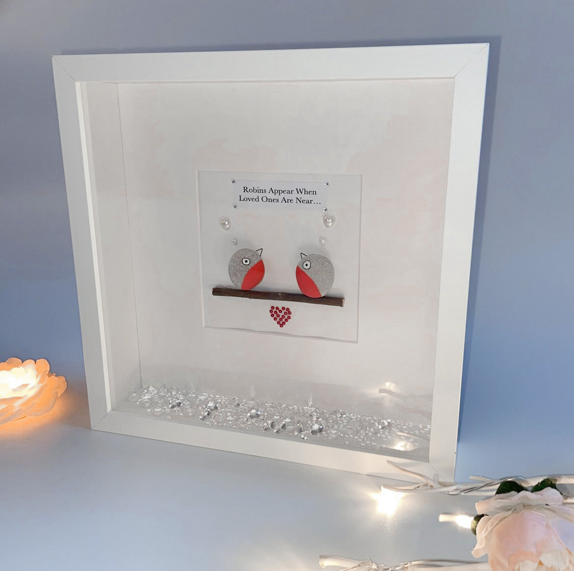 Robins memorial sentimental pebble art picture frame stone robins for a lost loved one