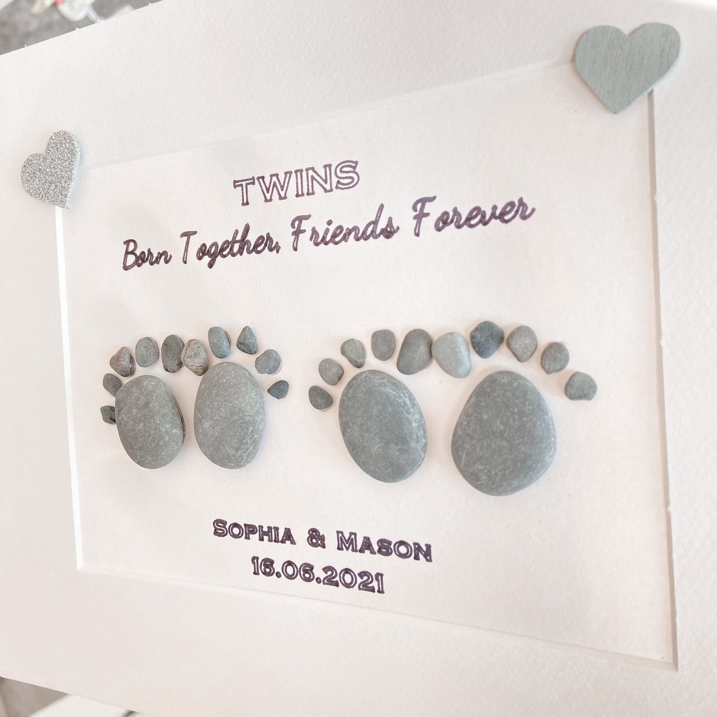 Twins pebble art stone picture frame