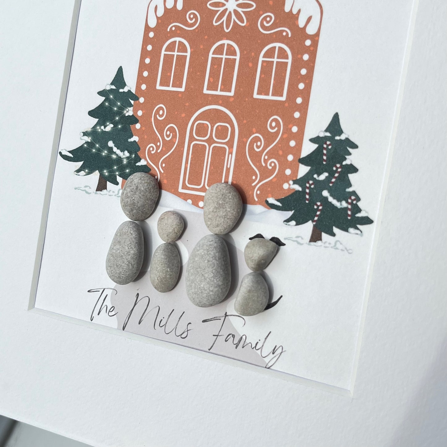 Gingerbread house personalised Christmas pebble art family stone people gift