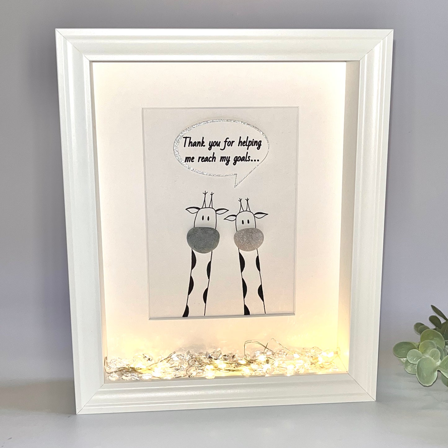 Giraffe themed funny personalised pebble art picture frame gift