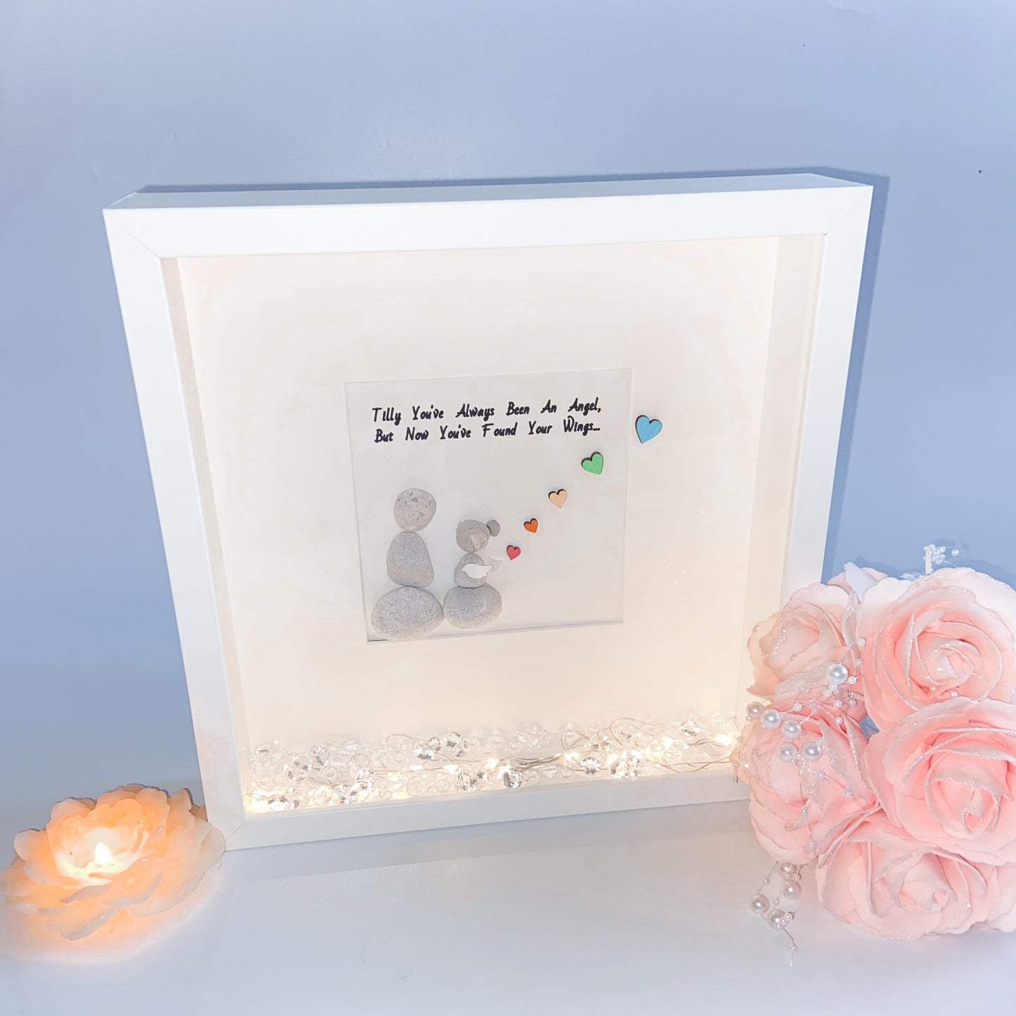 Over the rainbow bridge dog loss pebble art picture frame personalised in memory pet frame