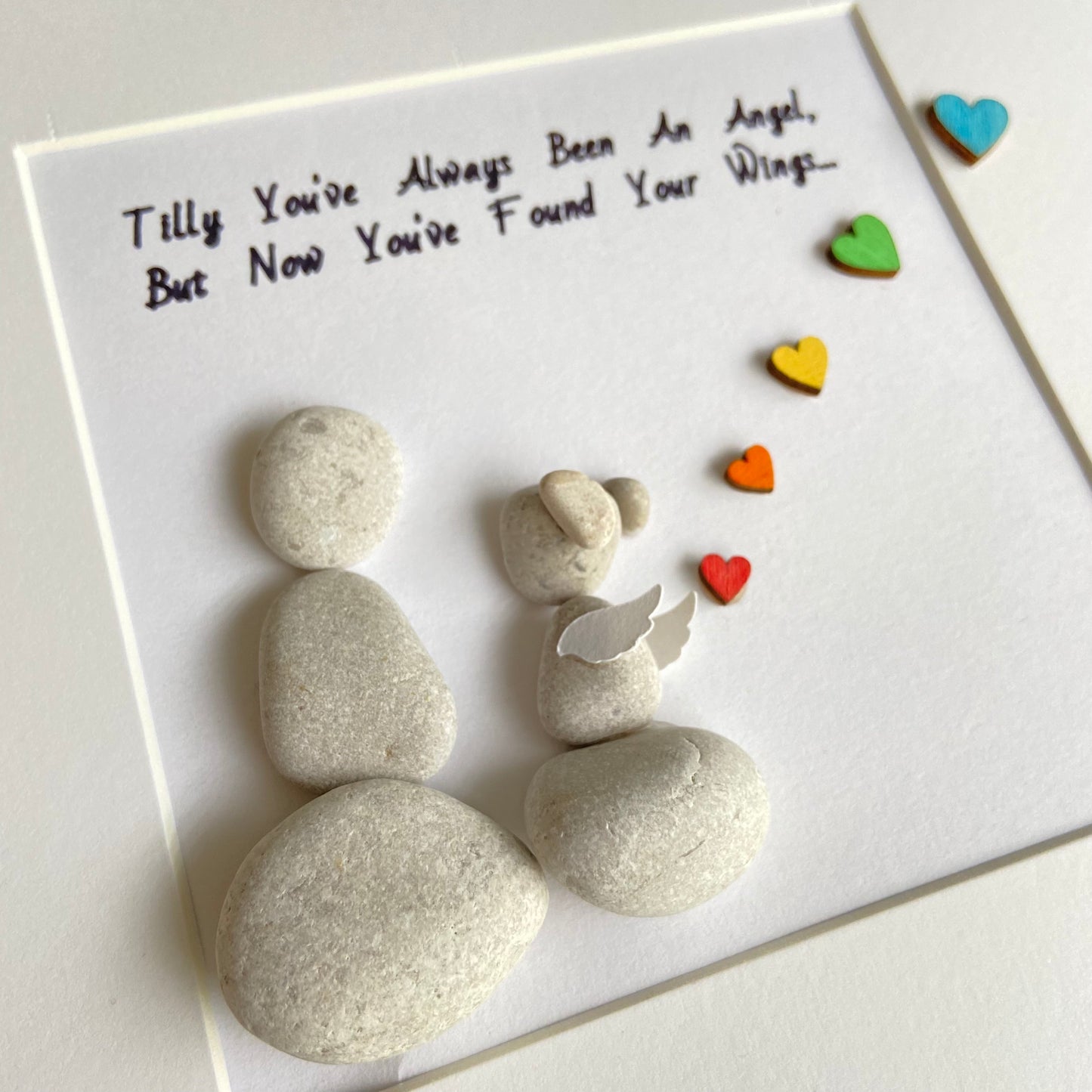 Over the rainbow bridge dog loss pebble art picture frame personalised in memory pet frame