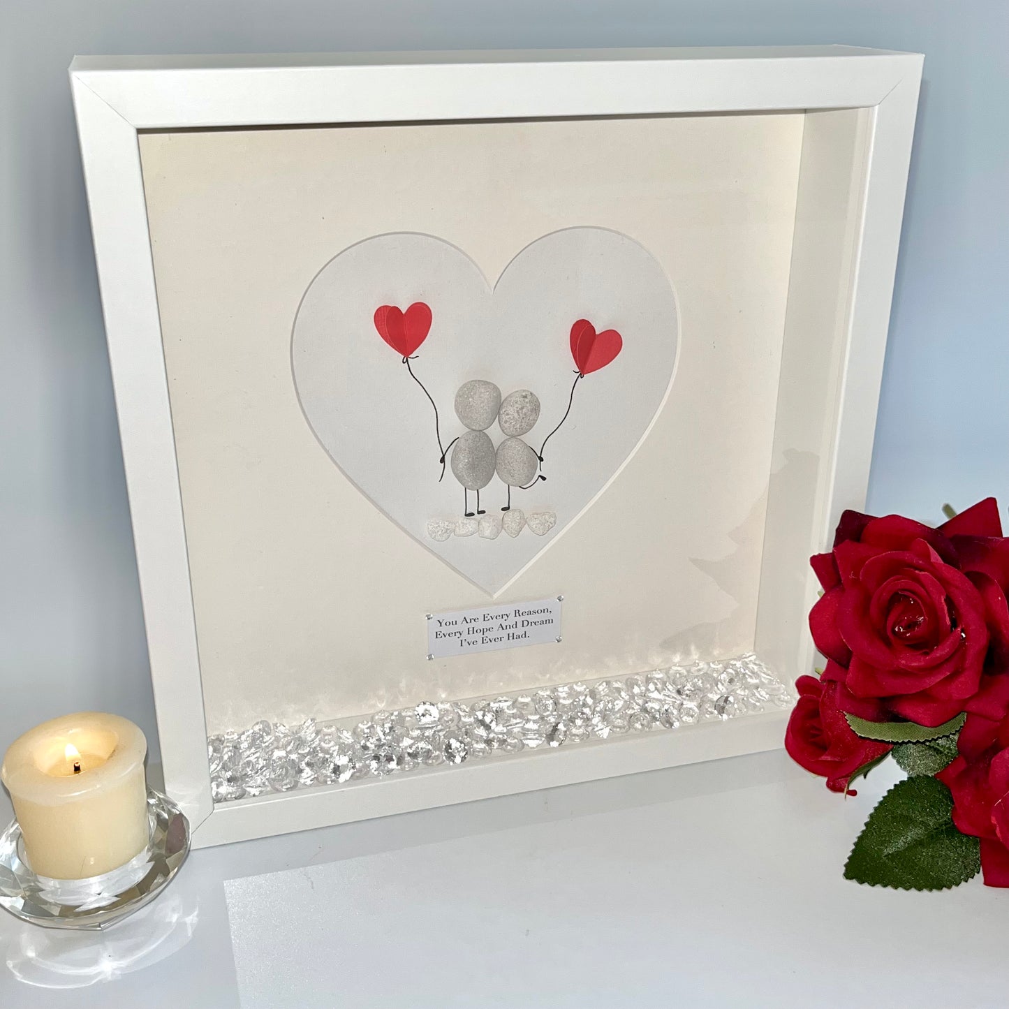 Couples balloons personalised pebble art picture frame