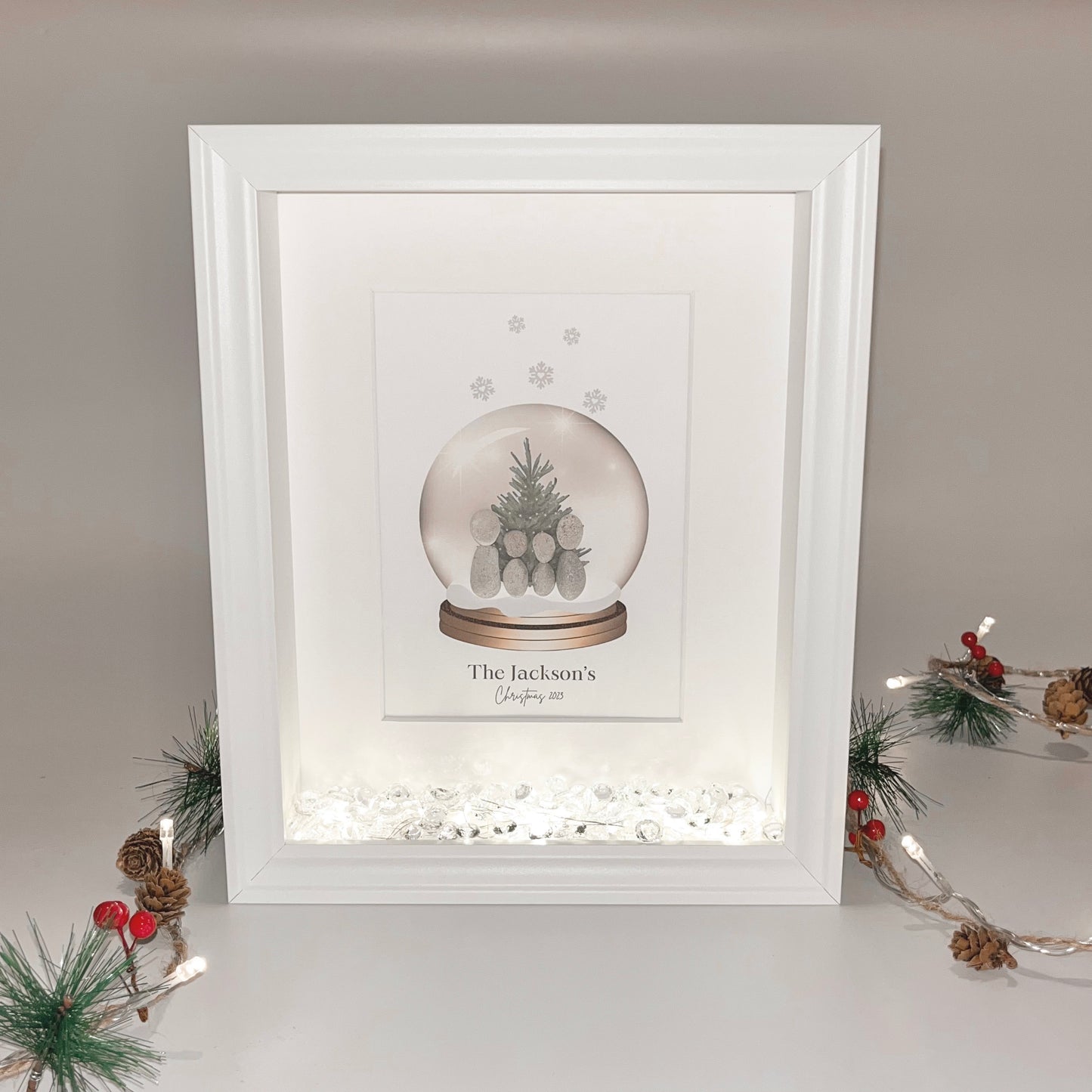 Snow globe family personalised Christmas pebble art stone gift