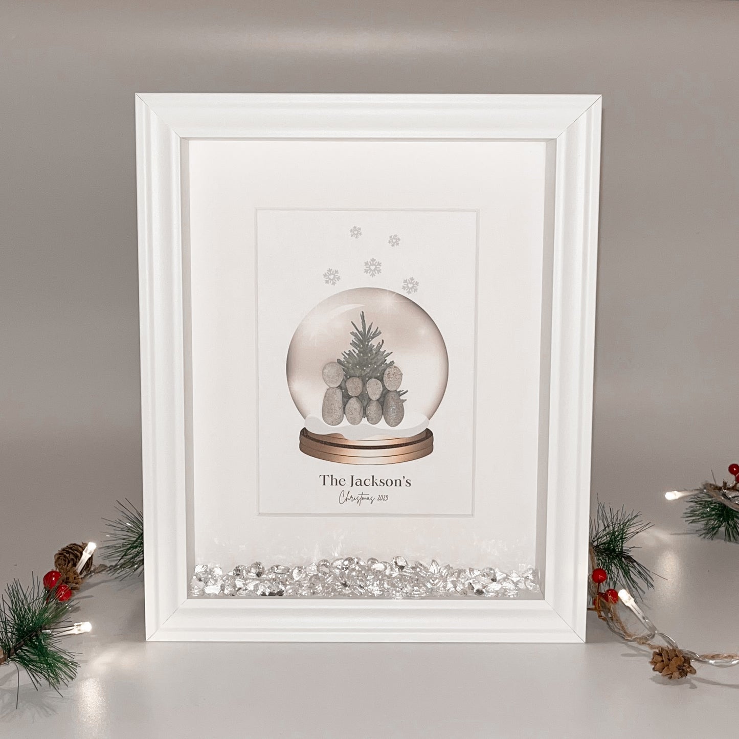 Snow globe family personalised Christmas pebble art stone gift