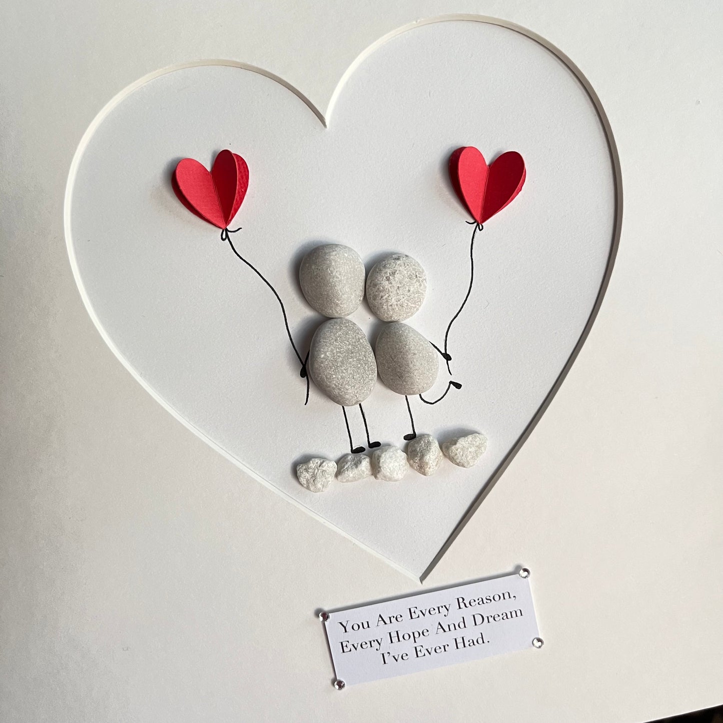 Couples balloons personalised pebble art picture frame