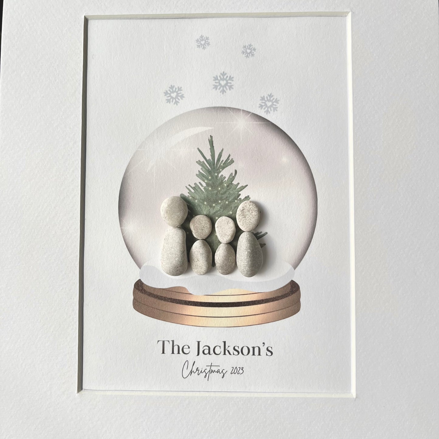 Snow globe family personalised Christmas pebble art stone gift