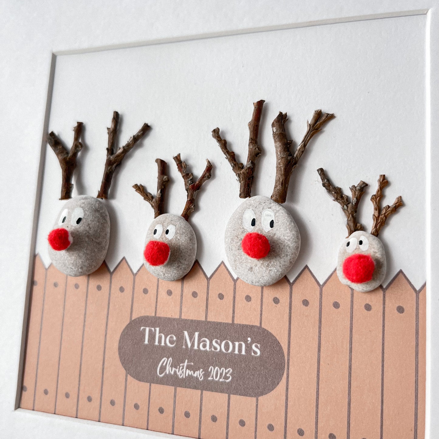 Reindeer Christmas personalised pebble art picture stone people frame xmas