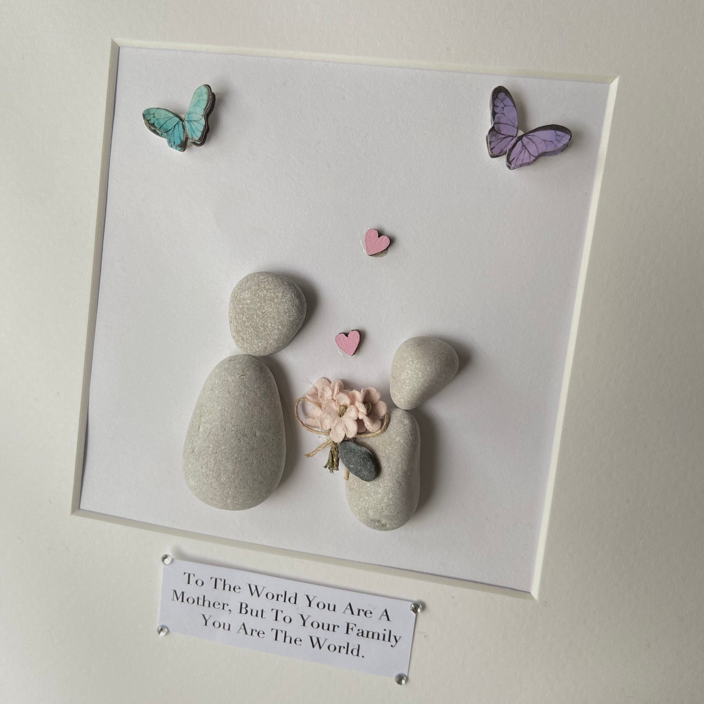 Butterfly family personalised pebble art picture frame