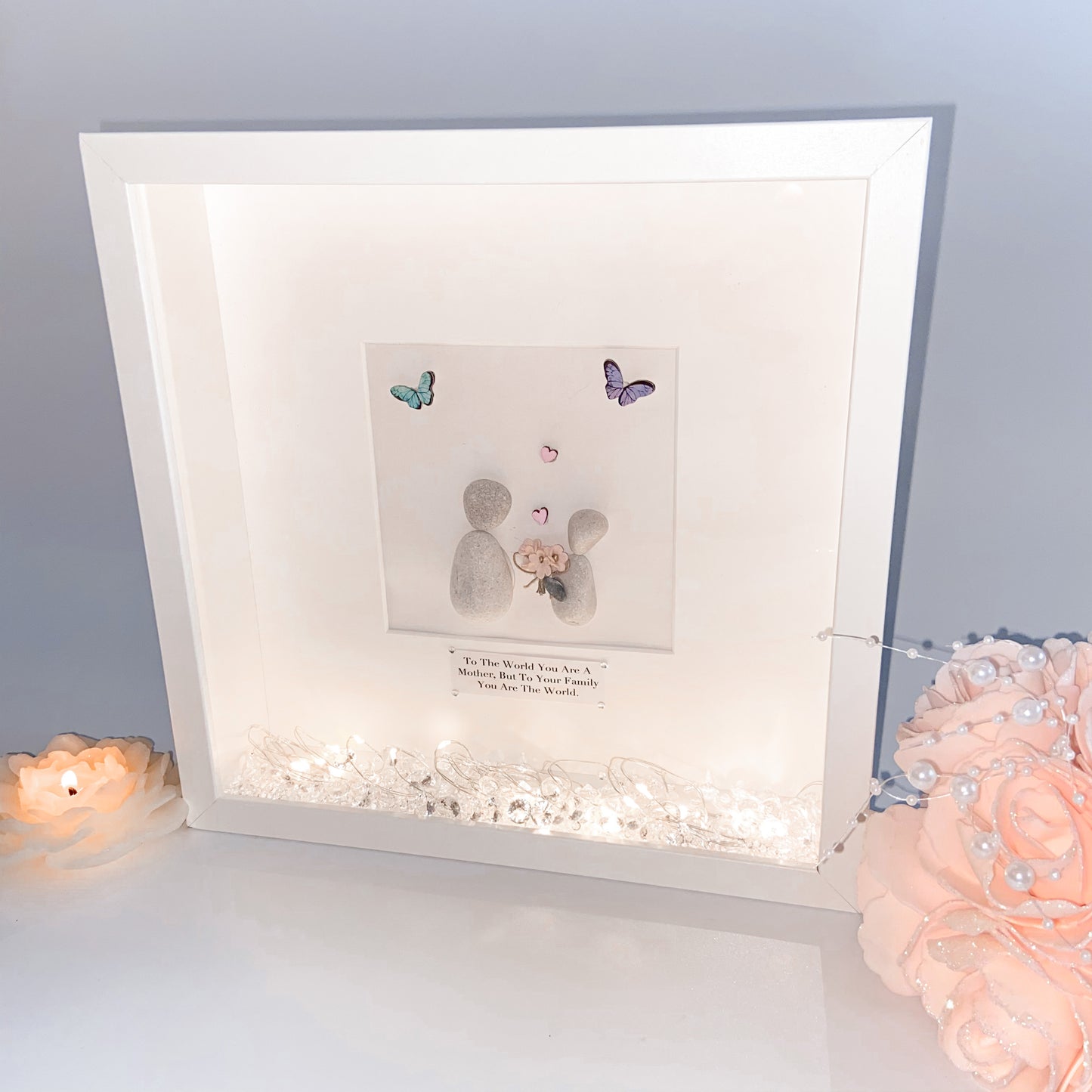 Butterfly family personalised pebble art picture frame