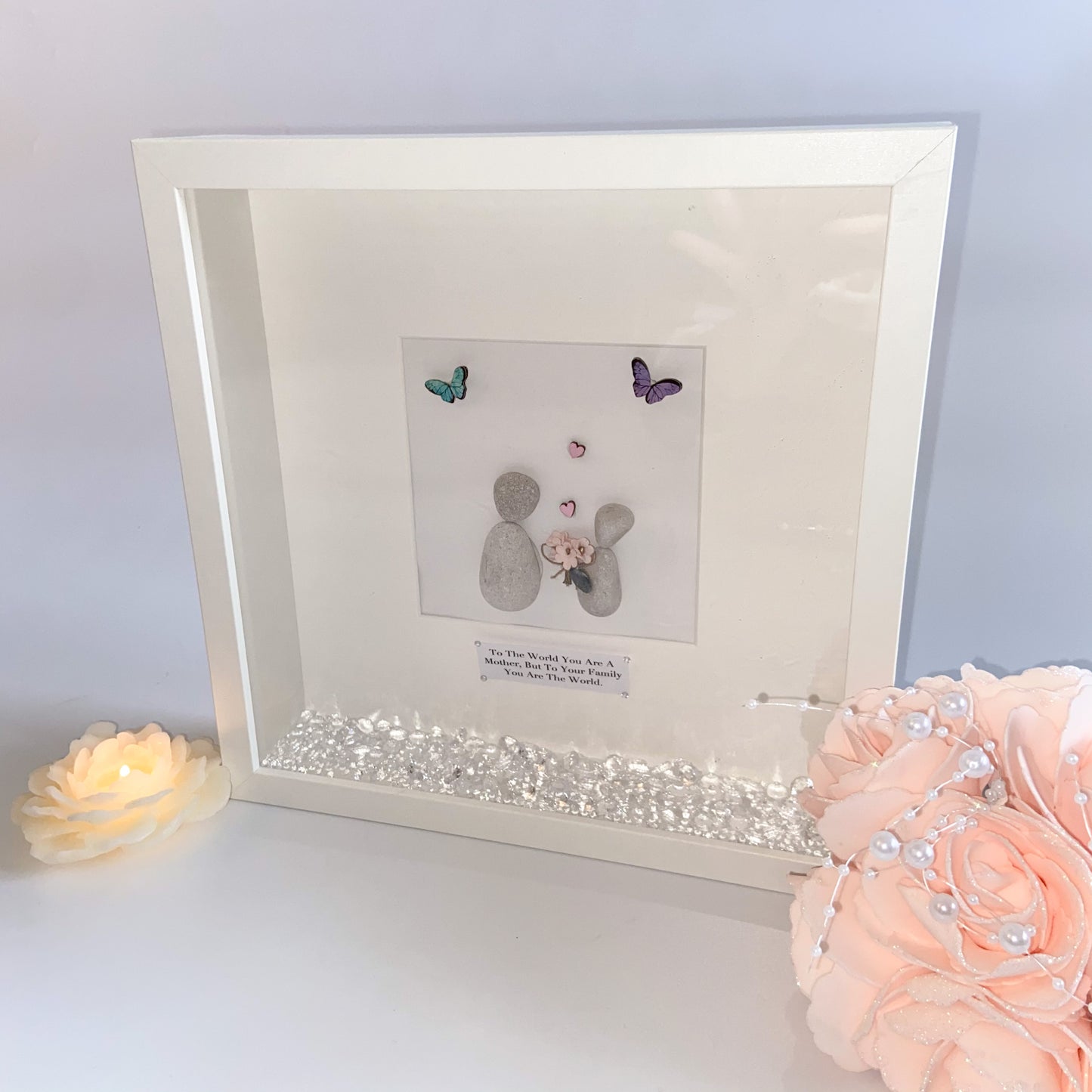 Butterfly family personalised pebble art picture frame