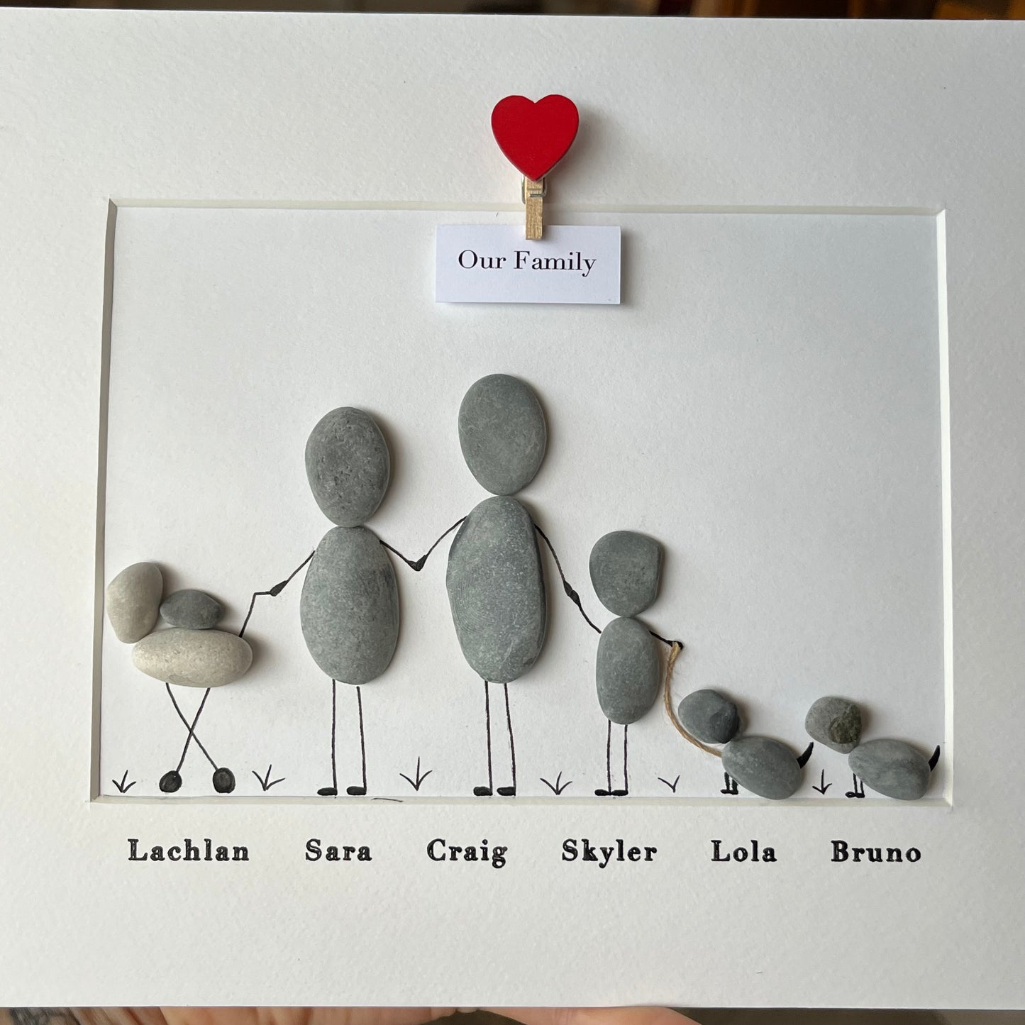 Family with pram pebble art stone picture frame