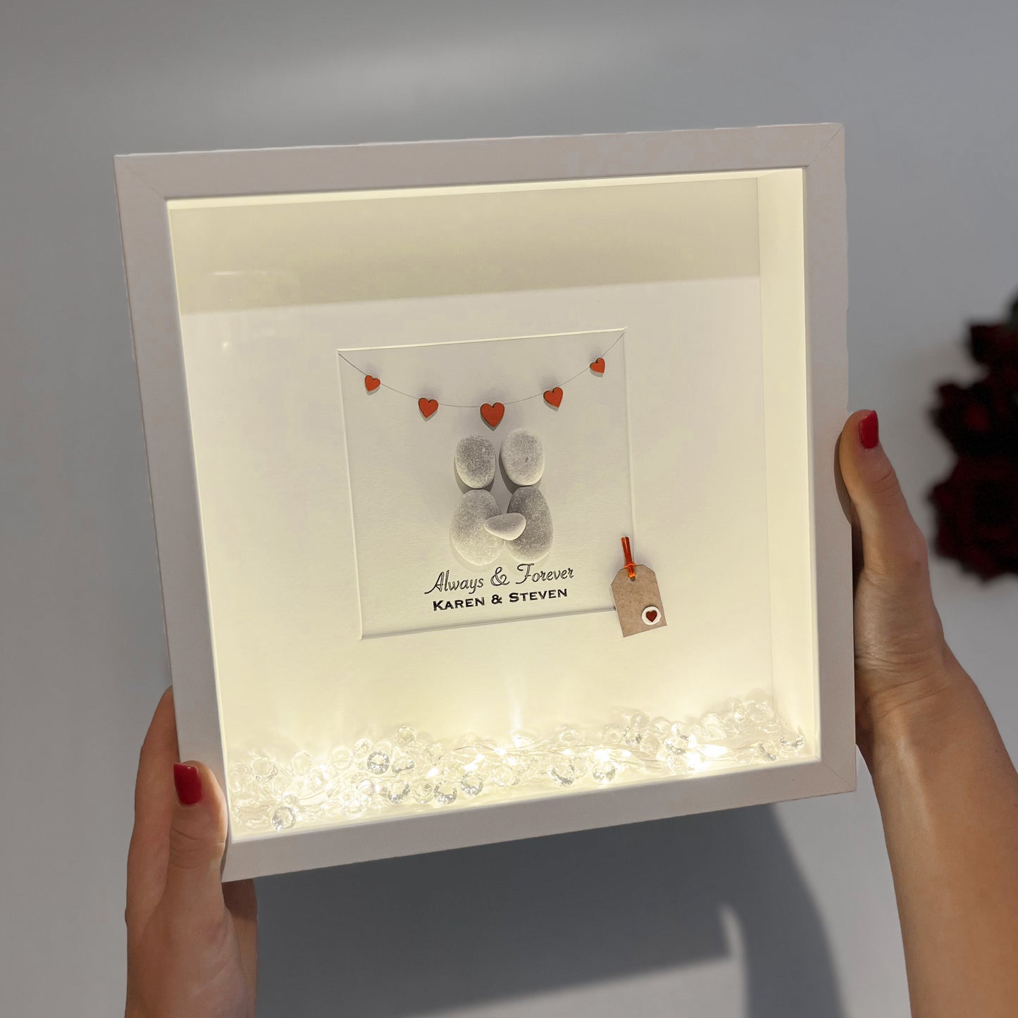 Couples tag personalised pebble art picture frame