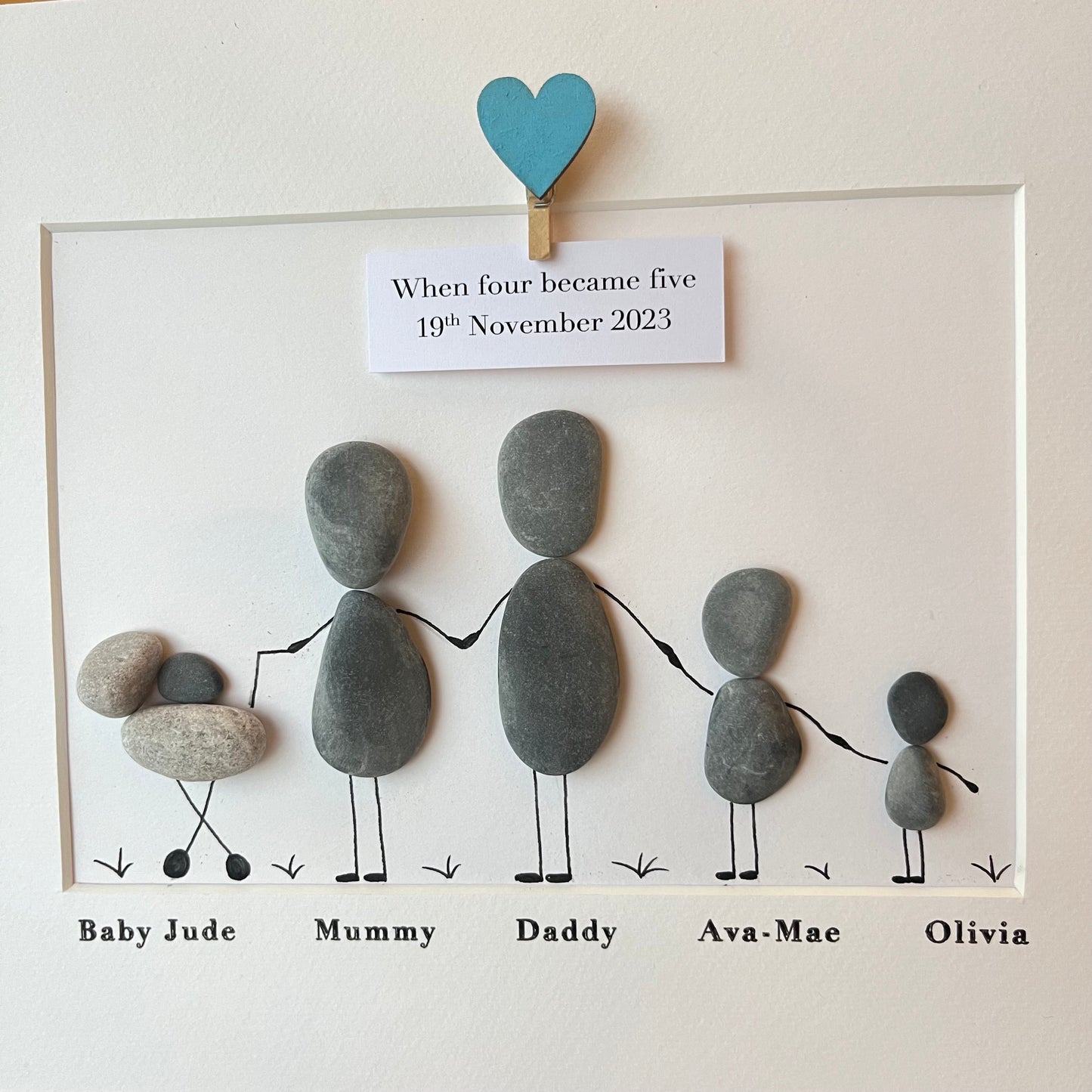 Family with pram pebble art stone picture frame