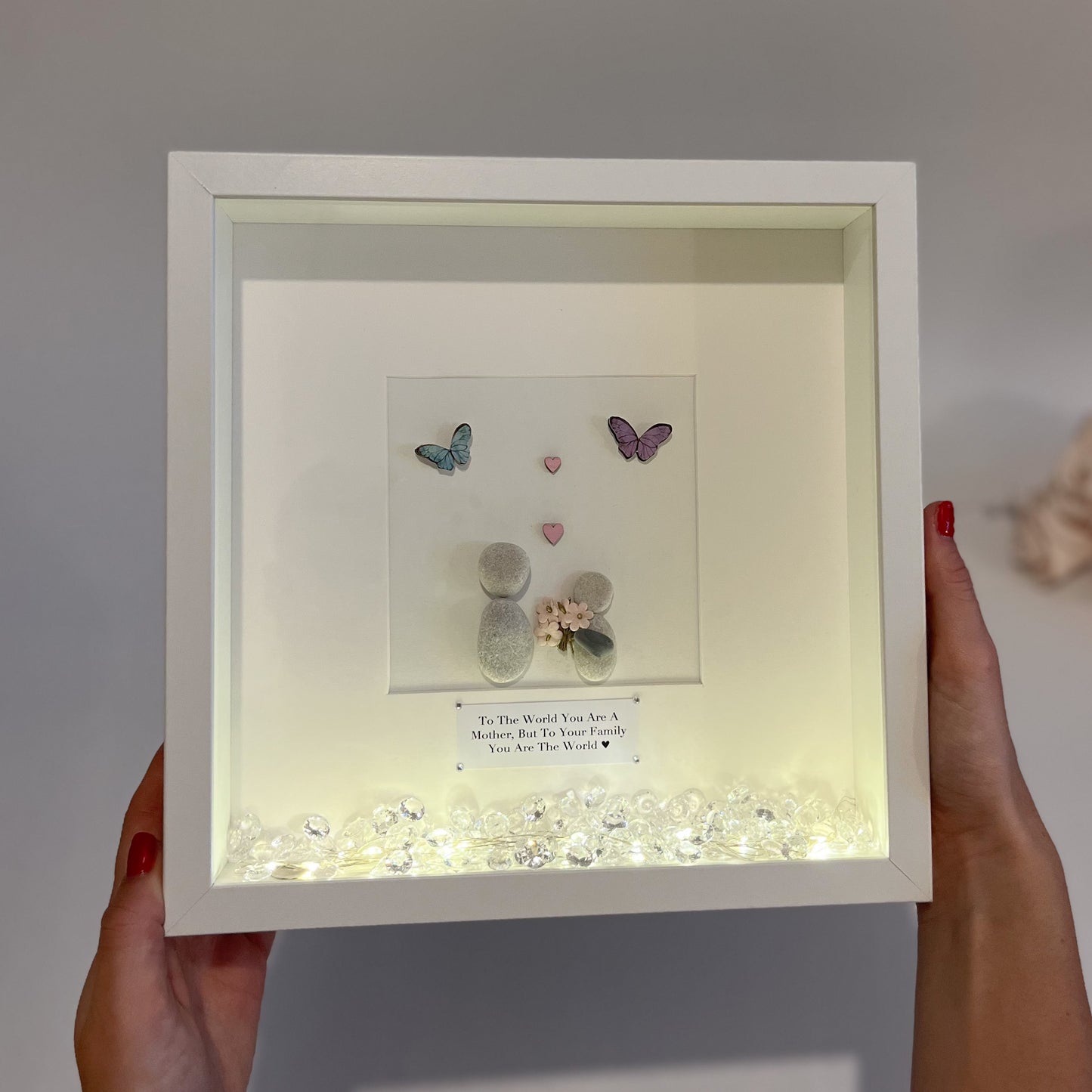 Butterfly family personalised pebble art picture frame