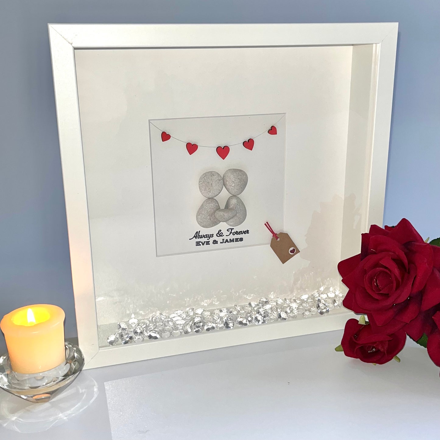 Couples tag personalised pebble art picture frame