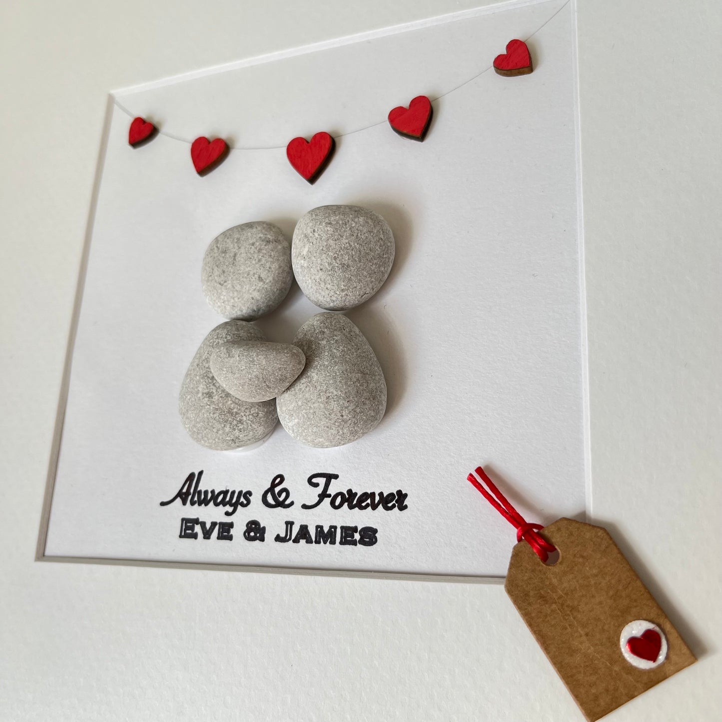 Couples tag personalised pebble art picture frame